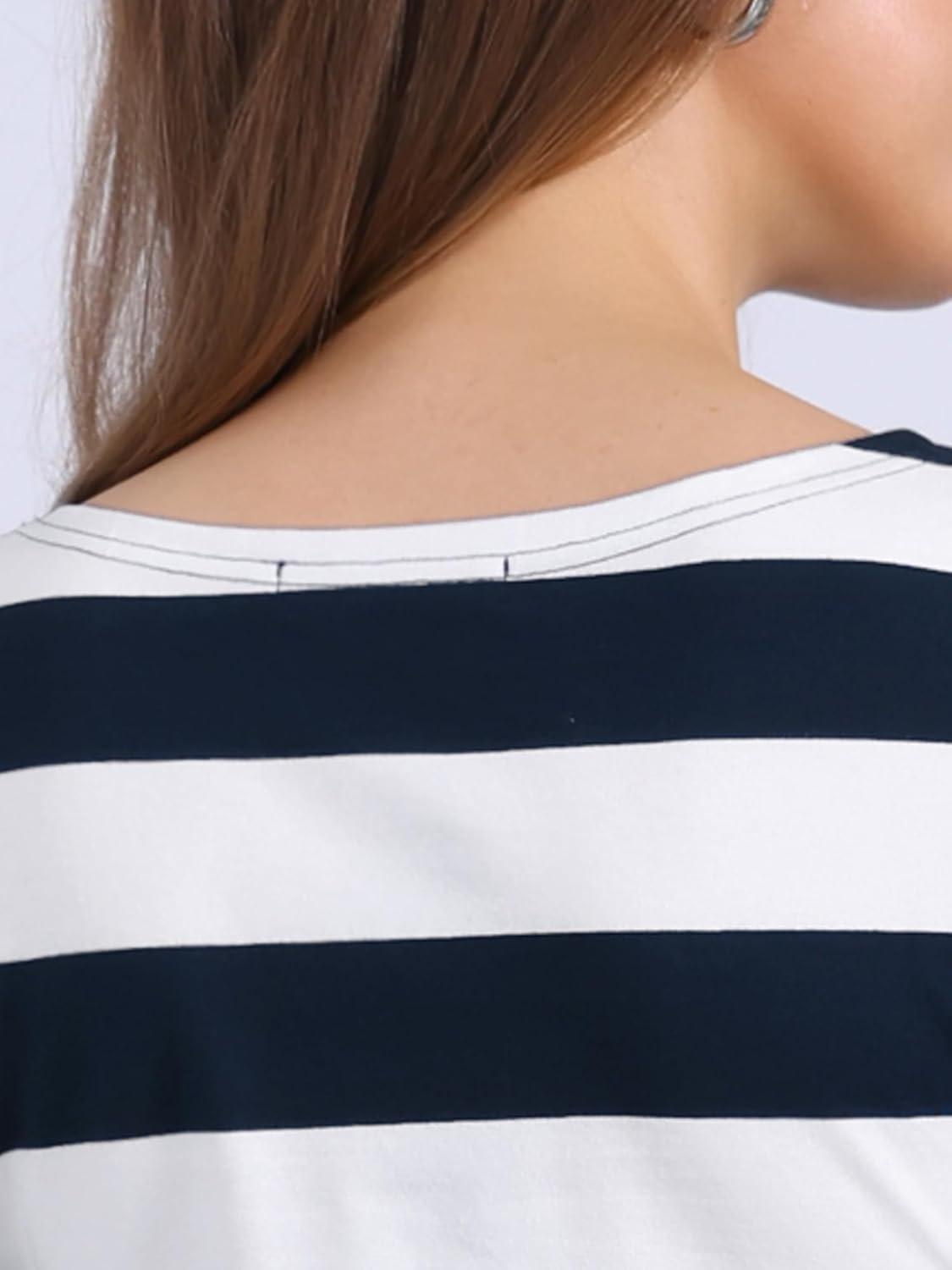 imageAllegra K Womens Striped Top Round Neck Tops Casual Long Sleeve ShirtBlue