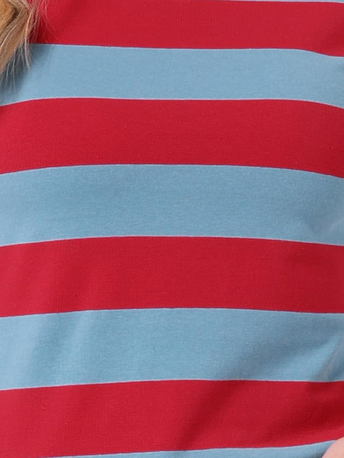 imageAllegra K Womens Striped Top Round Neck Tops Casual Long Sleeve ShirtBlue Red