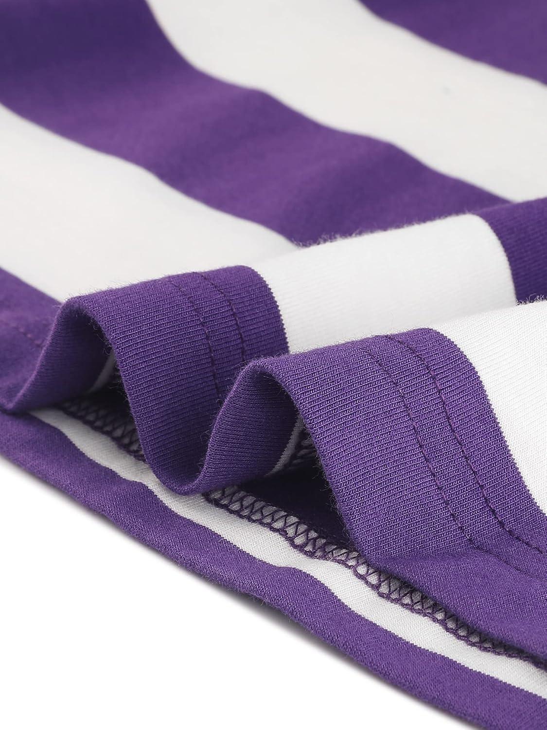 imageAllegra K Womens Striped Top Round Neck Tops Casual Long Sleeve ShirtPurple White