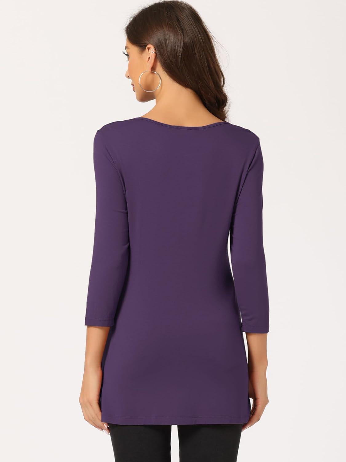 imageAllegra K Womens Tunic Tops Loose Fit Dressy High Low Round Neck 2025 Fall 34 Sleeve Long ShirtDark Purple
