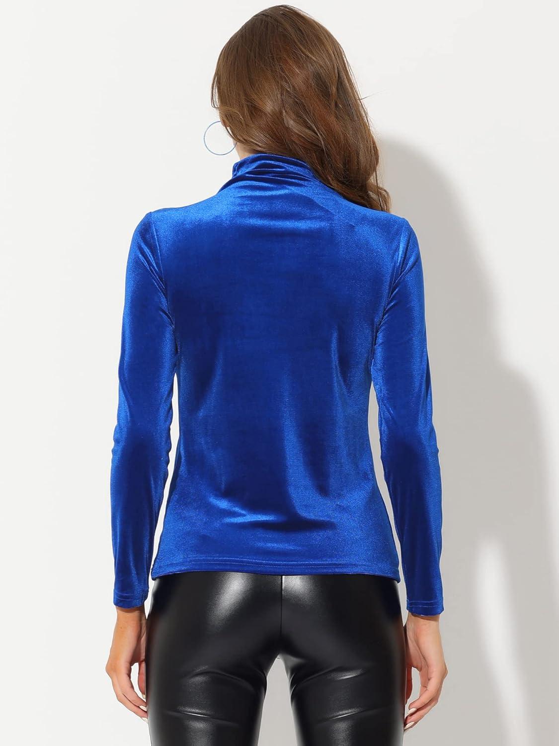 imageAllegra K Womens Turtleneck Velvet Top Long Sleeve Work Shirts Basic Velour BlouseRoyal Blue