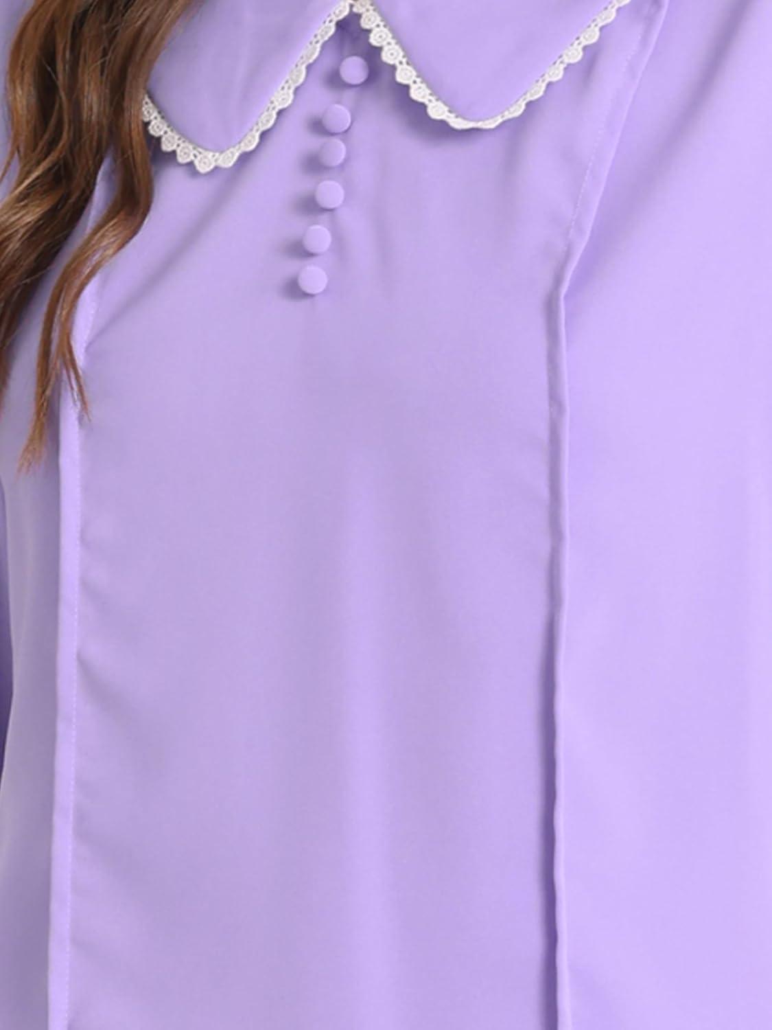 imageAllegra K Womens Vintage Peter Pan Collar Shirt Cute Lacy Trim Long Sleeve BlouseLight Purple