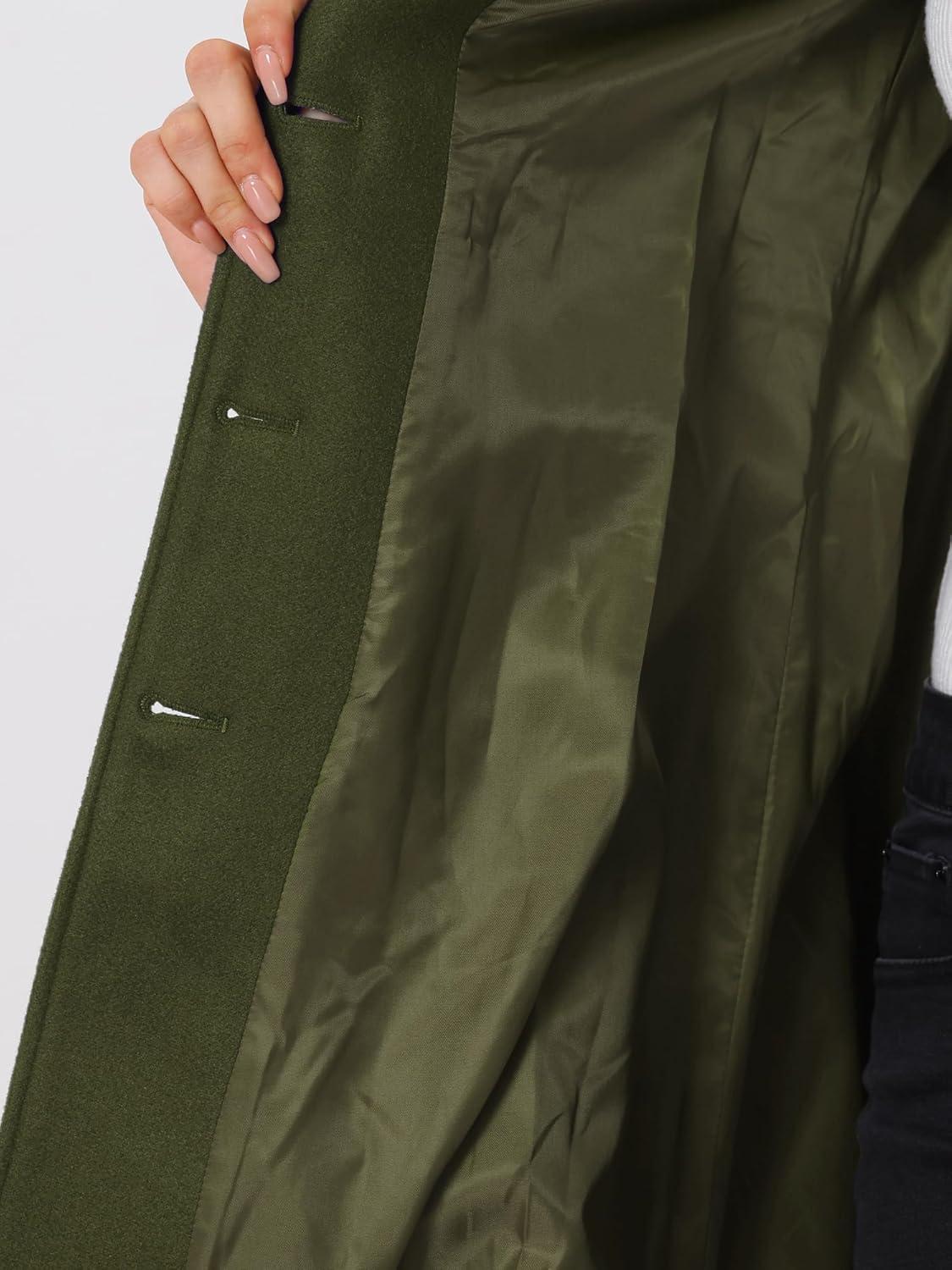 imageAllegra K Womens Winter Classic Outwear Overcoat with Pockets Single Breasted Pea CoatArmy Green