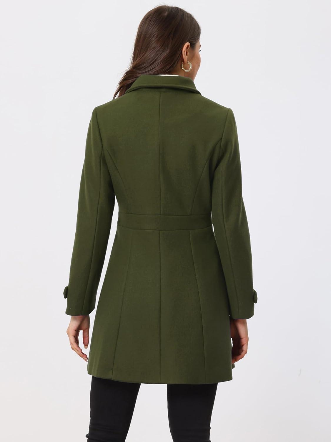 imageAllegra K Womens Winter Classic Outwear Overcoat with Pockets Single Breasted Pea CoatArmy Green