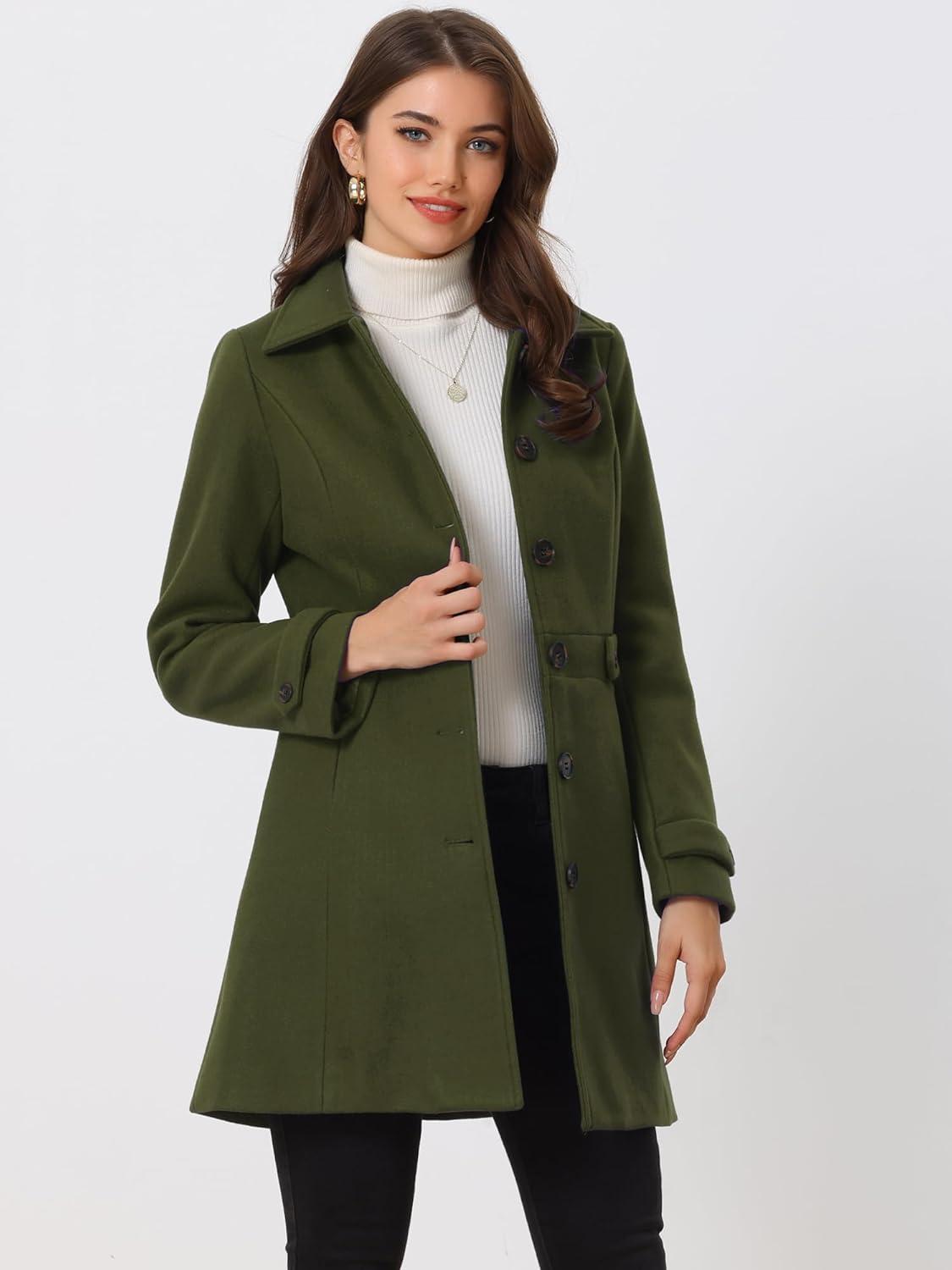 imageAllegra K Womens Winter Classic Outwear Overcoat with Pockets Single Breasted Pea CoatArmy Green