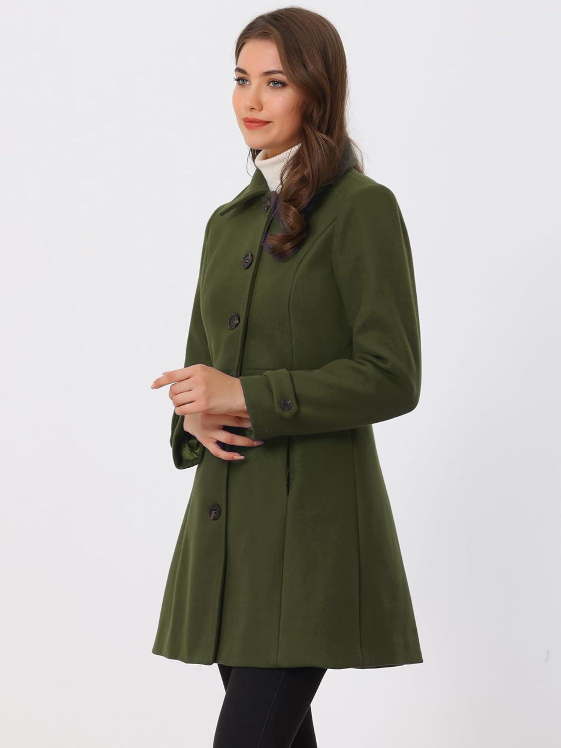 imageAllegra K Womens Winter Classic Outwear Overcoat with Pockets Single Breasted Pea CoatArmy Green