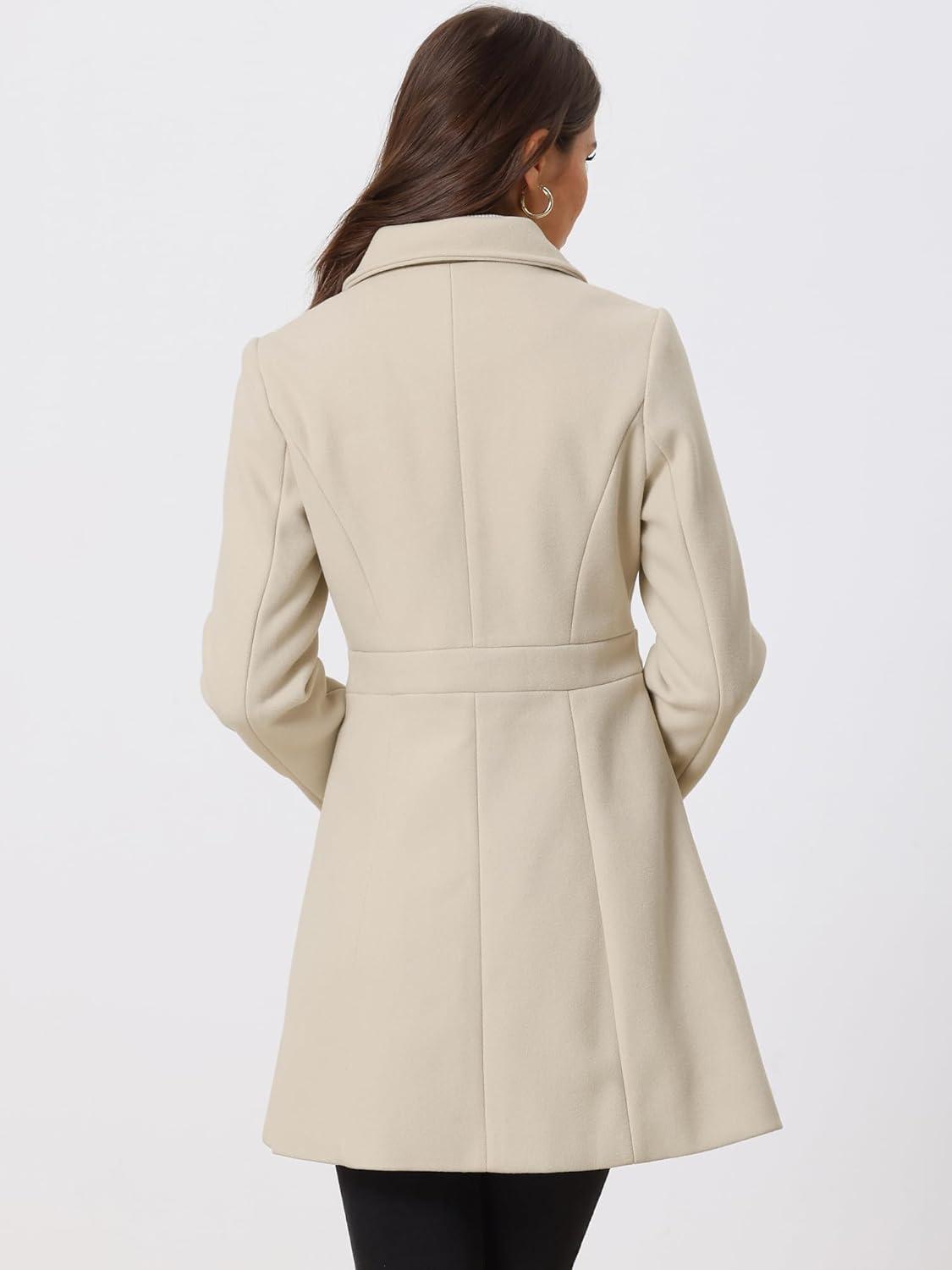 imageAllegra K Womens Winter Classic Outwear Overcoat with Pockets Single Breasted Pea CoatBeige