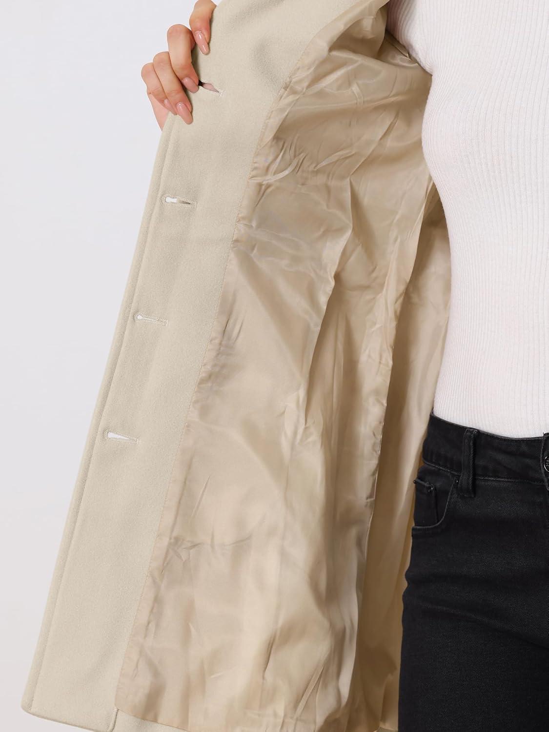 imageAllegra K Womens Winter Classic Outwear Overcoat with Pockets Single Breasted Pea CoatBeige