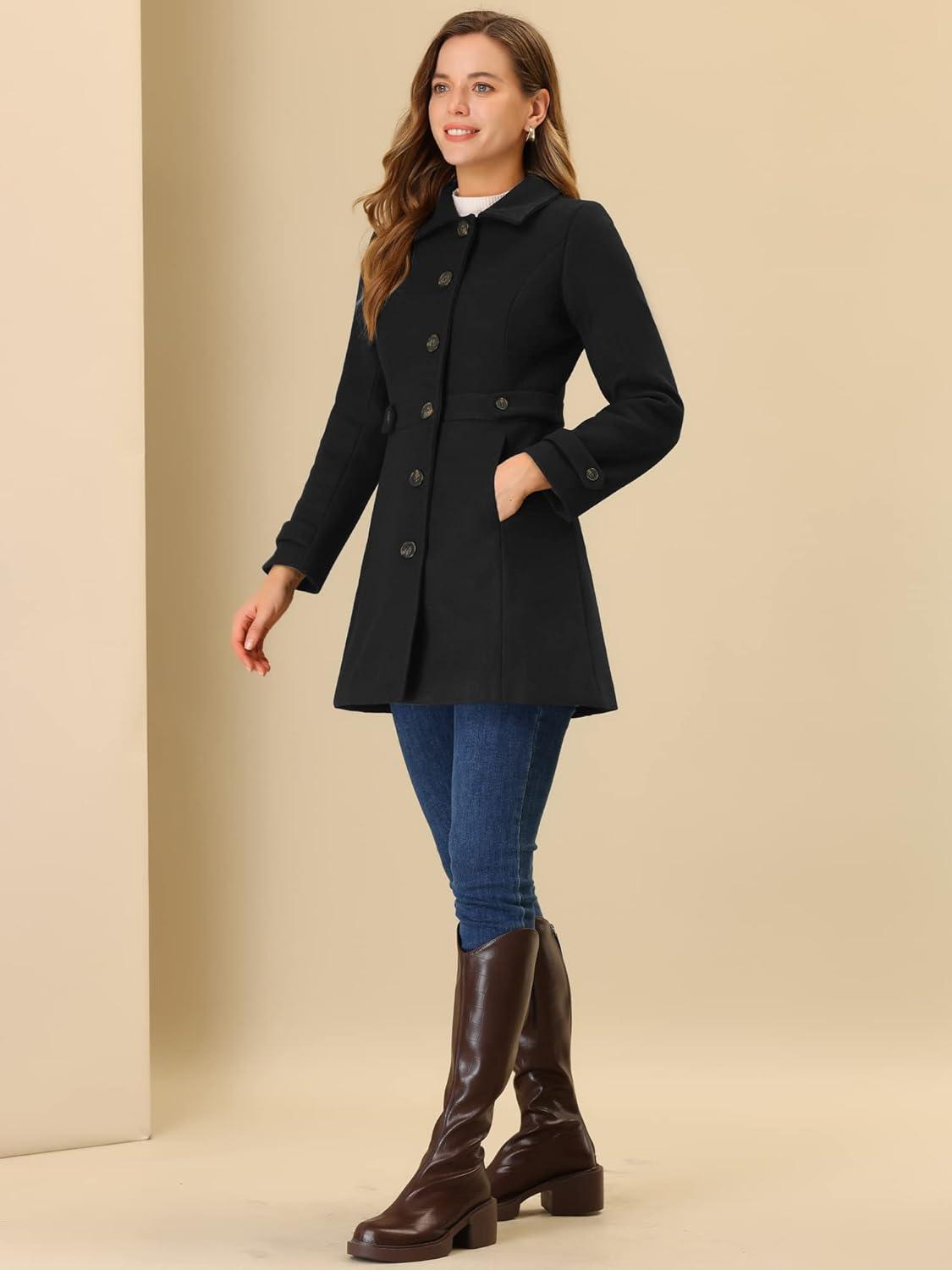 imageAllegra K Womens Winter Classic Outwear Overcoat with Pockets Single Breasted Pea CoatBlack