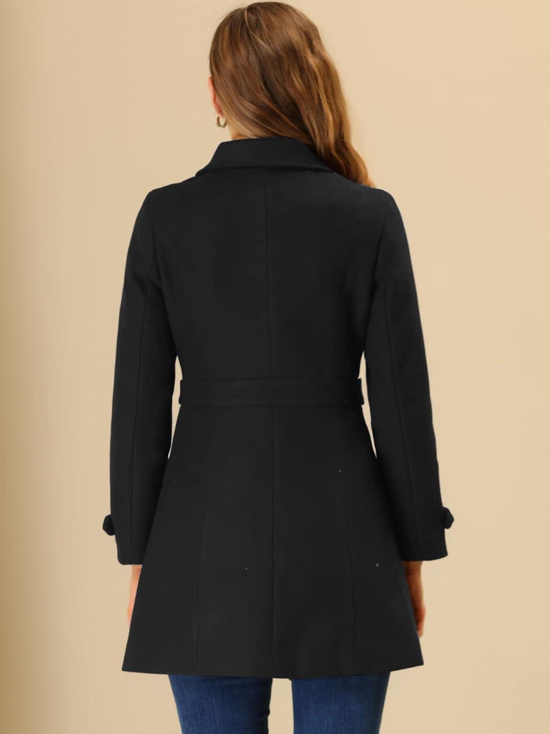 imageAllegra K Womens Winter Classic Outwear Overcoat with Pockets Single Breasted Pea CoatBlack