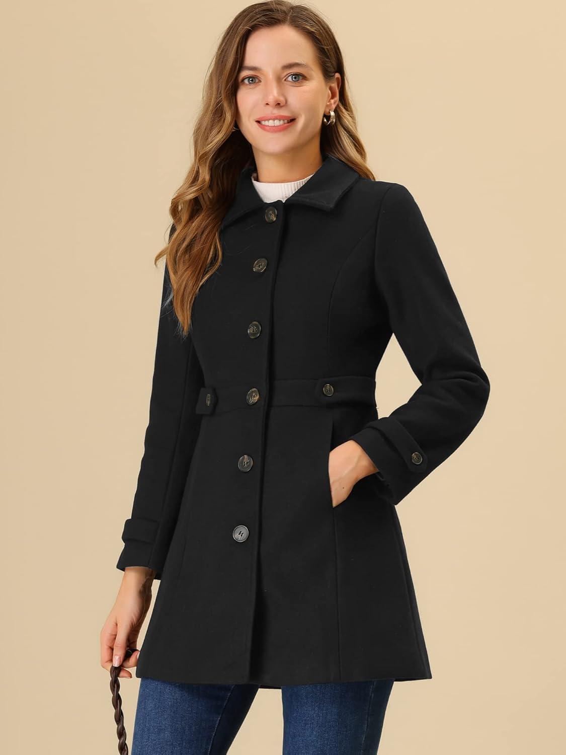 imageAllegra K Womens Winter Classic Outwear Overcoat with Pockets Single Breasted Pea CoatBlack