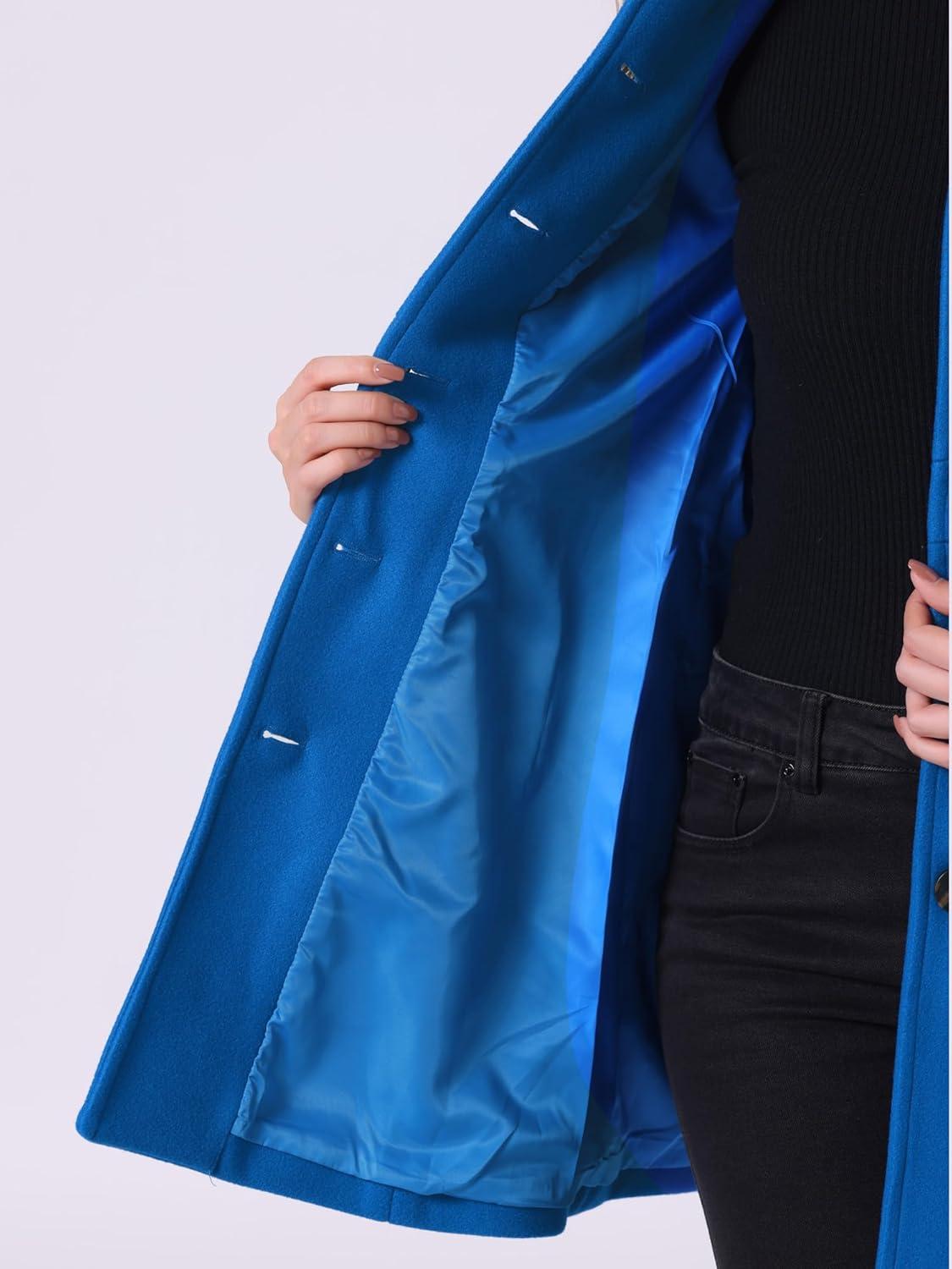 imageAllegra K Womens Winter Classic Outwear Overcoat with Pockets Single Breasted Pea CoatBlue
