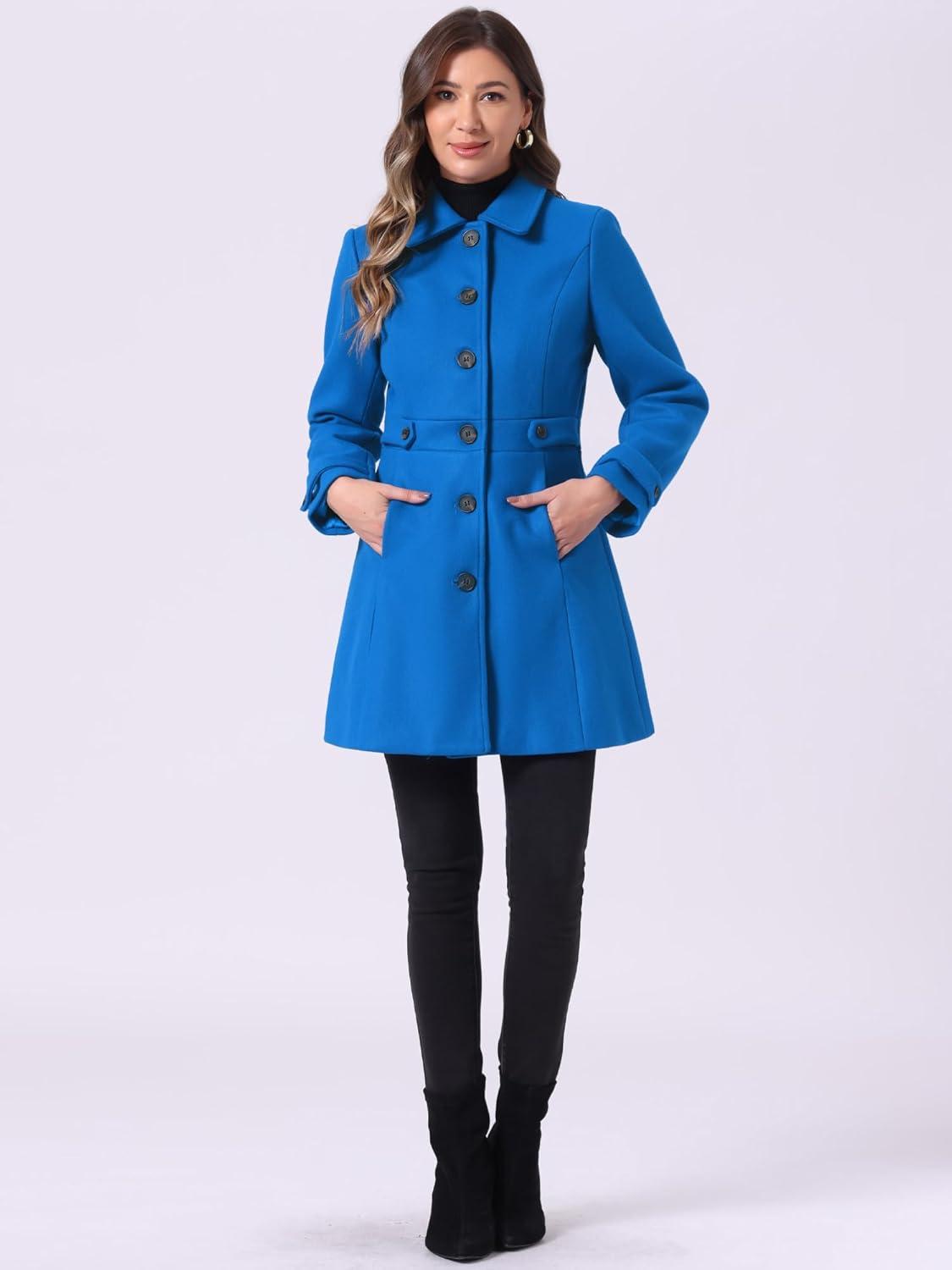 imageAllegra K Womens Winter Classic Outwear Overcoat with Pockets Single Breasted Pea CoatBlue