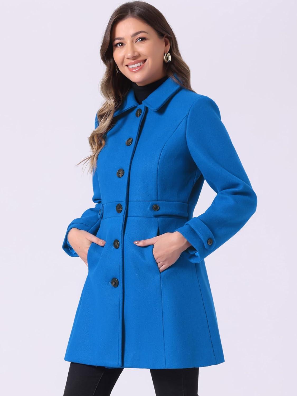 imageAllegra K Womens Winter Classic Outwear Overcoat with Pockets Single Breasted Pea CoatBlue