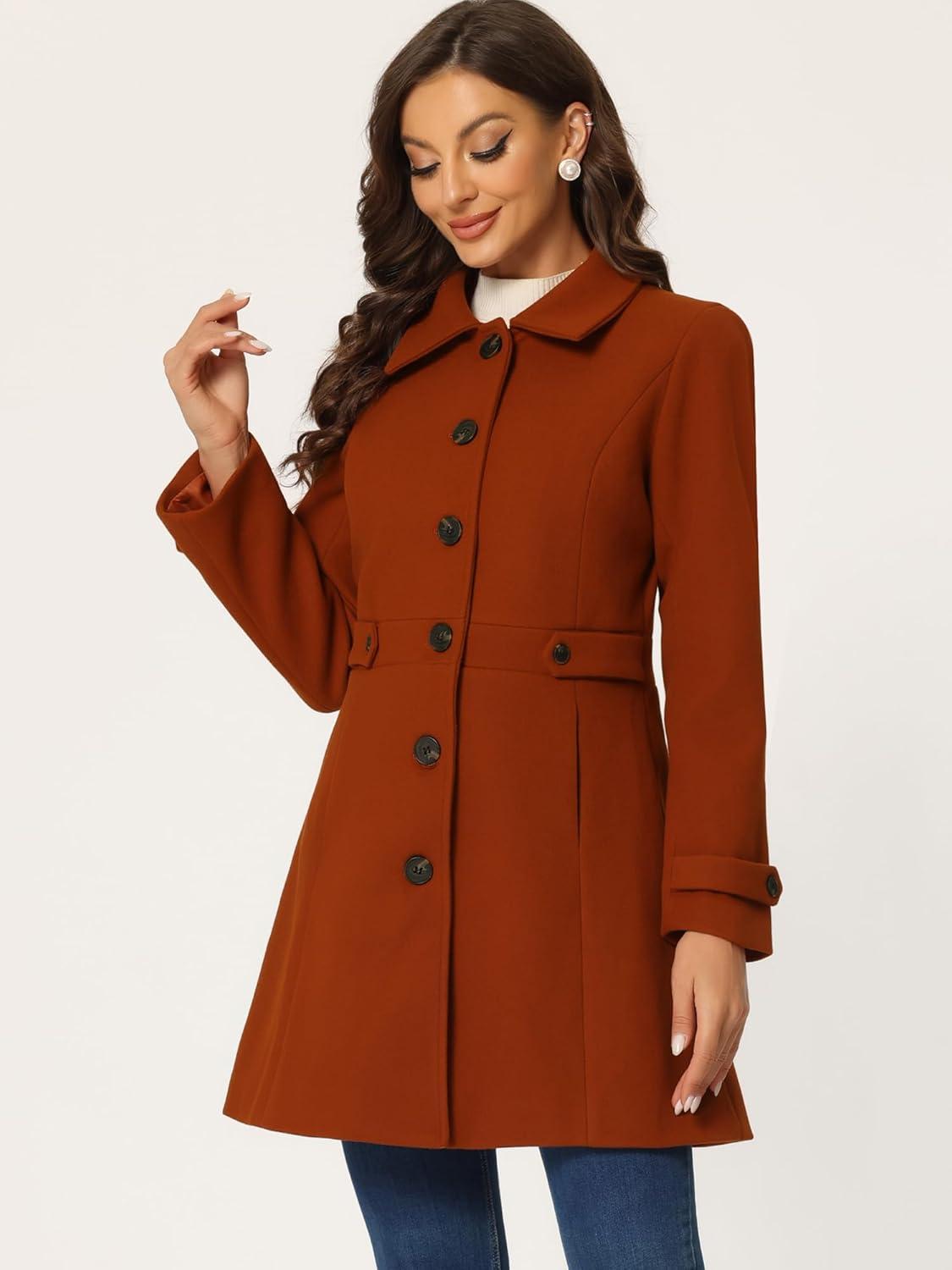 imageAllegra K Womens Winter Classic Outwear Overcoat with Pockets Single Breasted Pea CoatBrick Red
