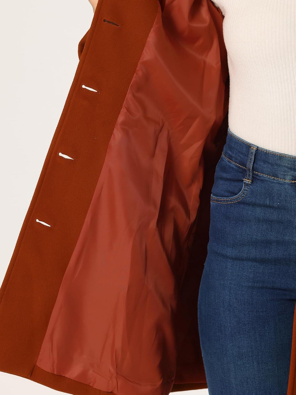 imageAllegra K Womens Winter Classic Outwear Overcoat with Pockets Single Breasted Pea CoatBrick Red