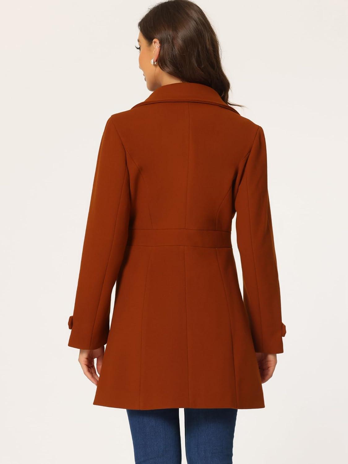 imageAllegra K Womens Winter Classic Outwear Overcoat with Pockets Single Breasted Pea CoatBrick Red
