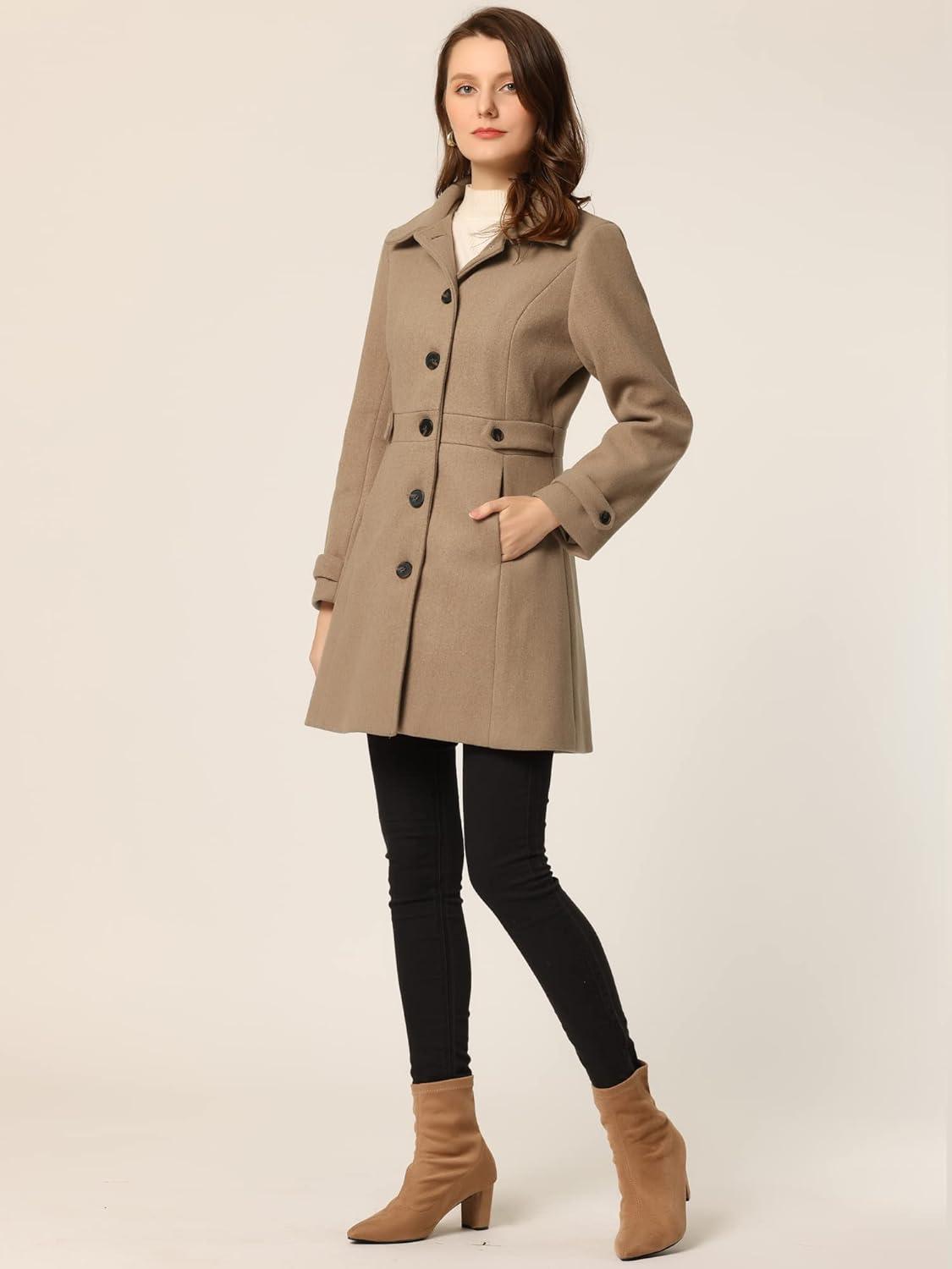 imageAllegra K Womens Winter Classic Outwear Overcoat with Pockets Single Breasted Pea CoatBrown