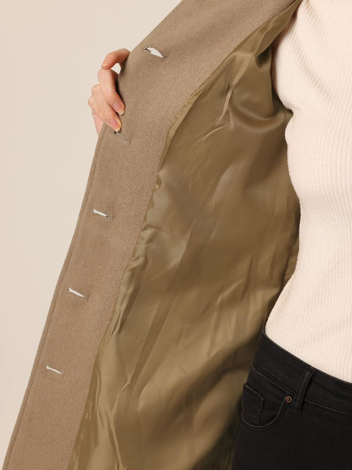 imageAllegra K Womens Winter Classic Outwear Overcoat with Pockets Single Breasted Pea CoatBrown