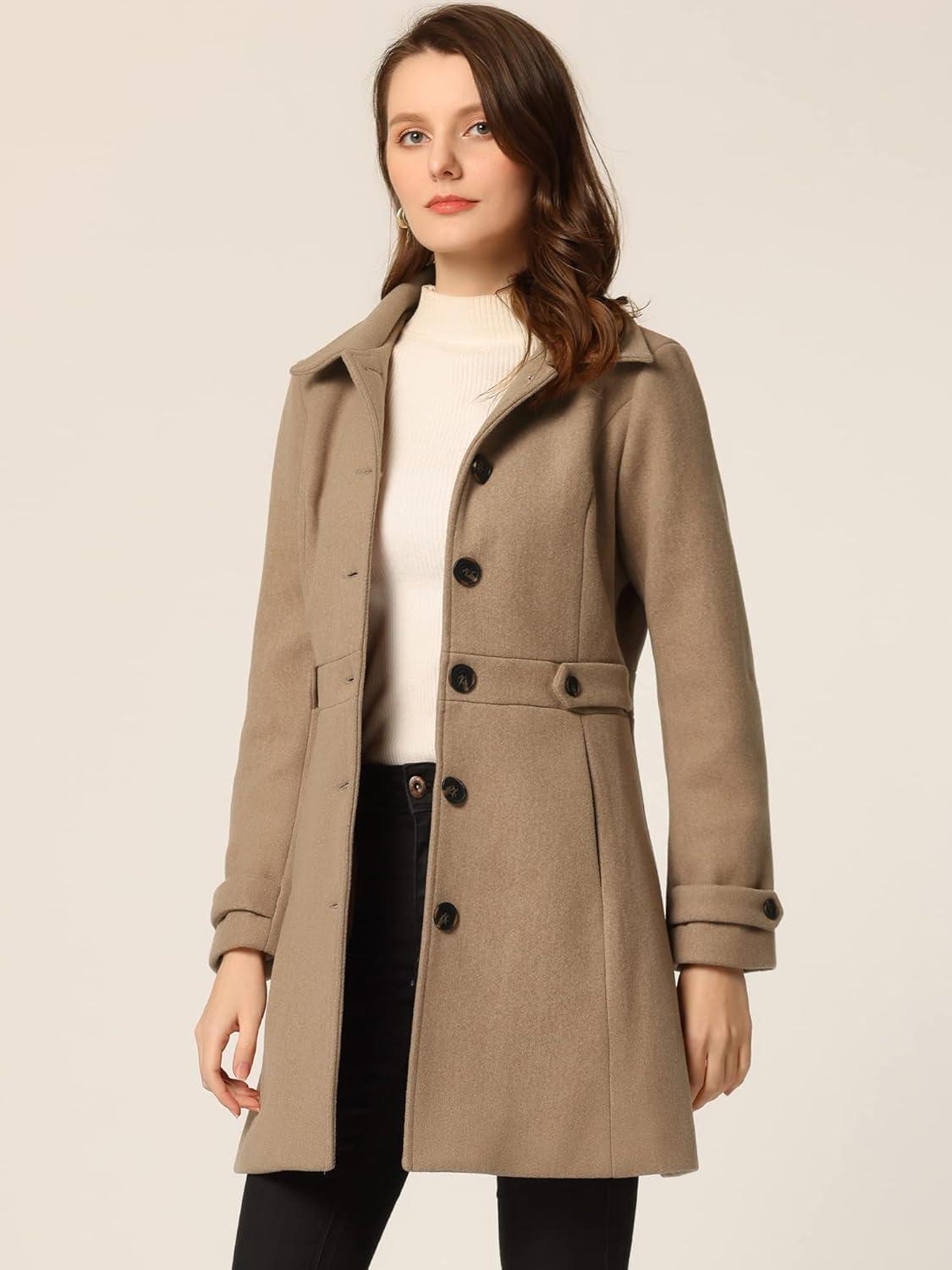 imageAllegra K Womens Winter Classic Outwear Overcoat with Pockets Single Breasted Pea CoatBrown
