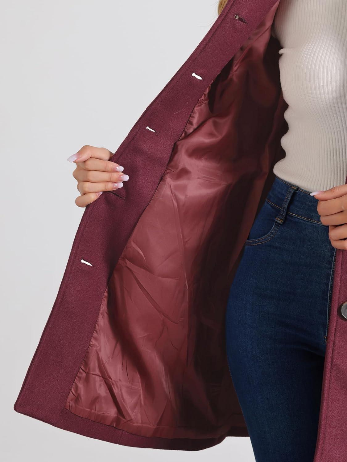 imageAllegra K Womens Winter Classic Outwear Overcoat with Pockets Single Breasted Pea CoatBurgundy