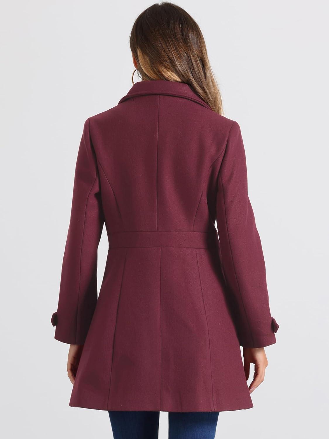 imageAllegra K Womens Winter Classic Outwear Overcoat with Pockets Single Breasted Pea CoatBurgundy