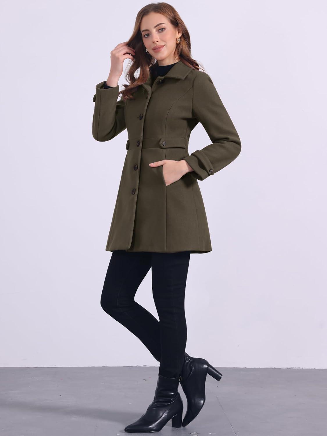 imageAllegra K Womens Winter Classic Outwear Overcoat with Pockets Single Breasted Pea CoatCoffee