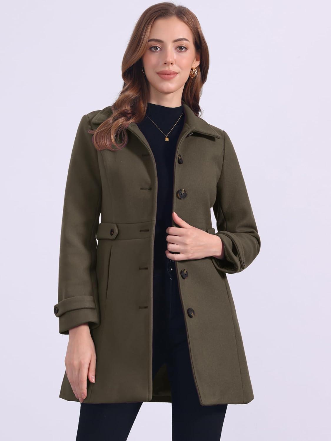imageAllegra K Womens Winter Classic Outwear Overcoat with Pockets Single Breasted Pea CoatCoffee
