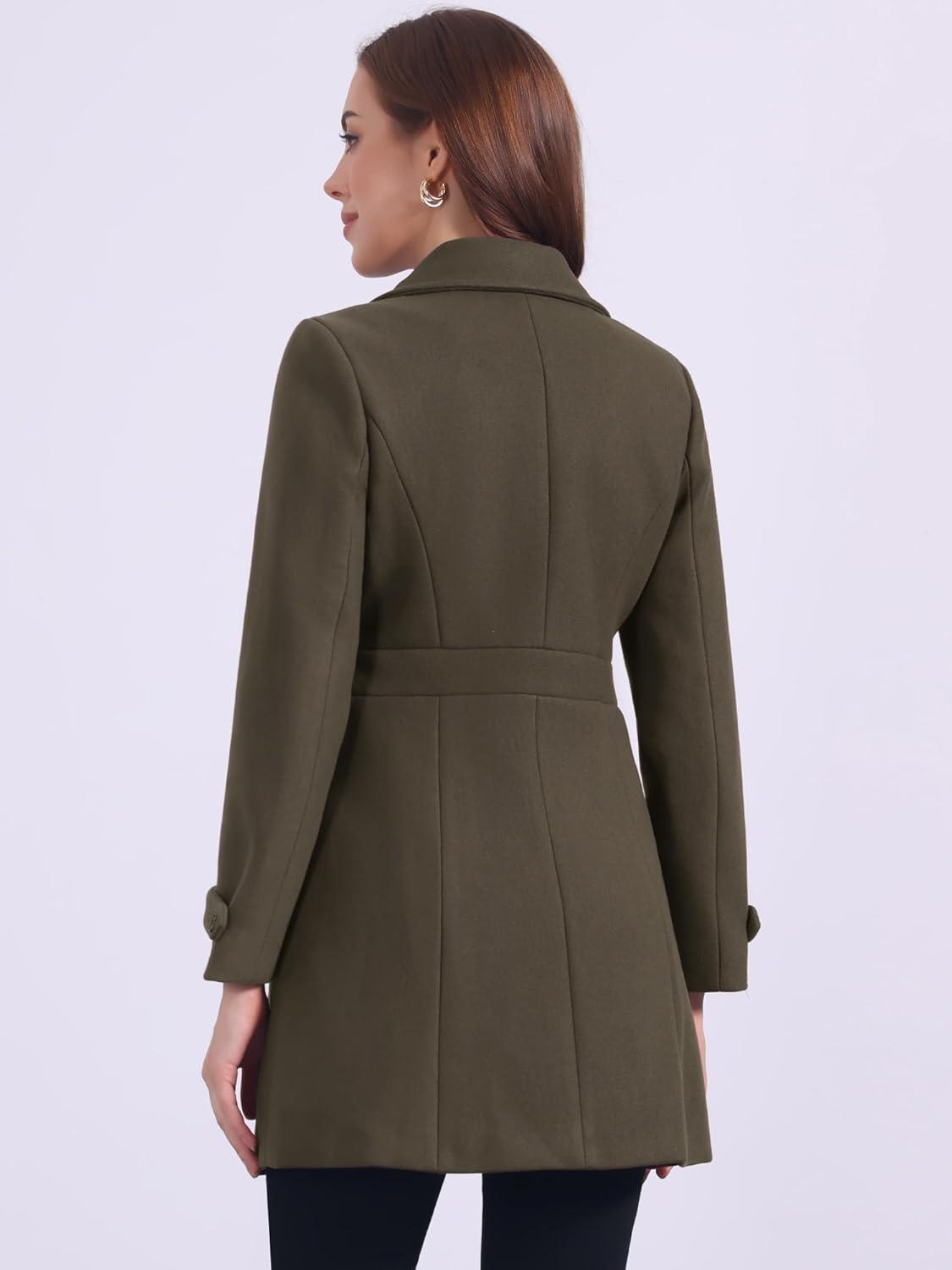 imageAllegra K Womens Winter Classic Outwear Overcoat with Pockets Single Breasted Pea CoatCoffee