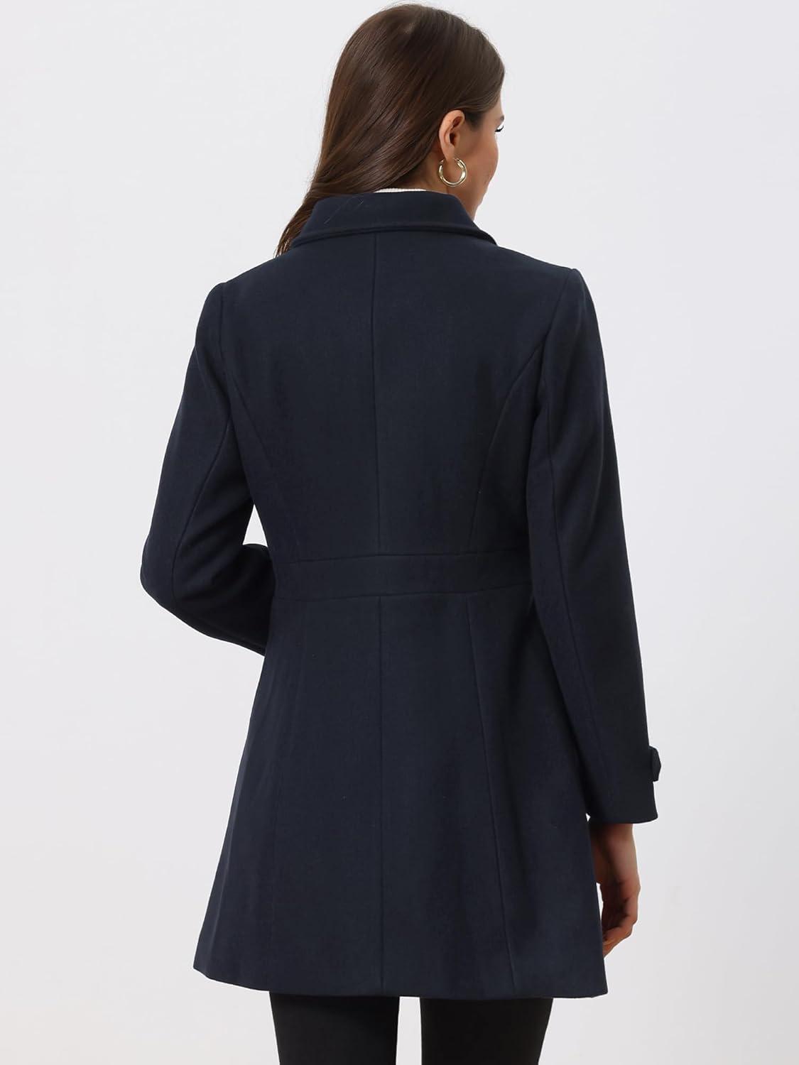 imageAllegra K Womens Winter Classic Outwear Overcoat with Pockets Single Breasted Pea CoatDark Blue