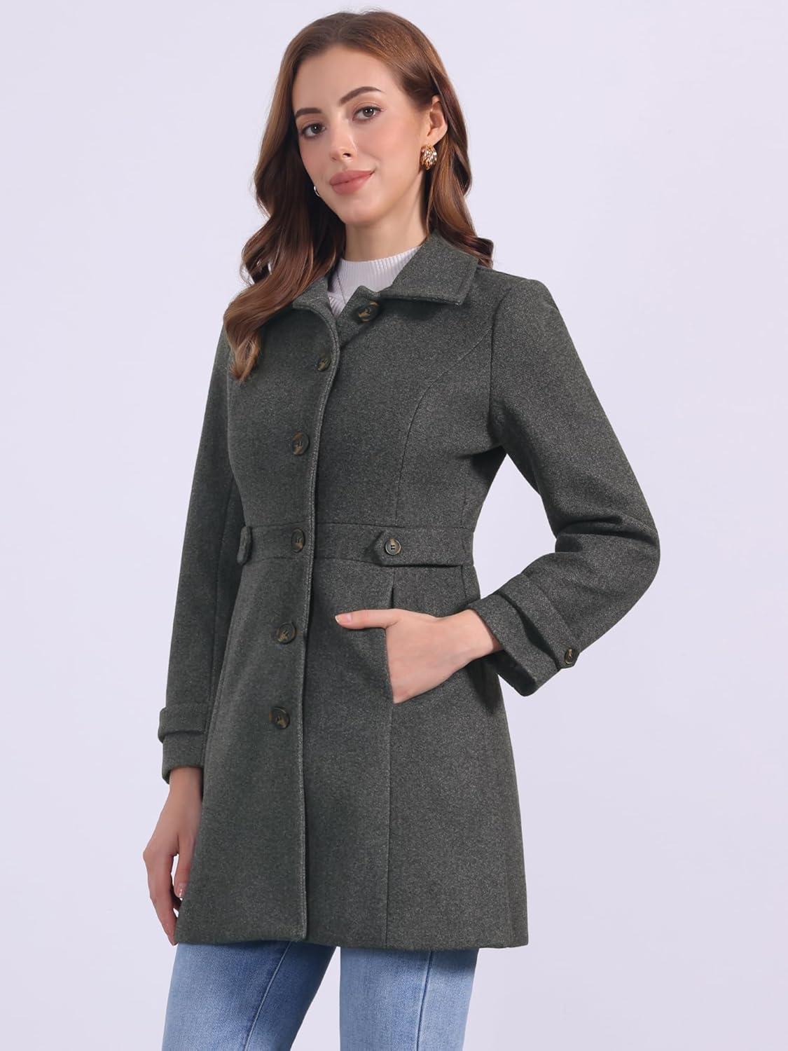 imageAllegra K Womens Winter Classic Outwear Overcoat with Pockets Single Breasted Pea CoatDark Grey