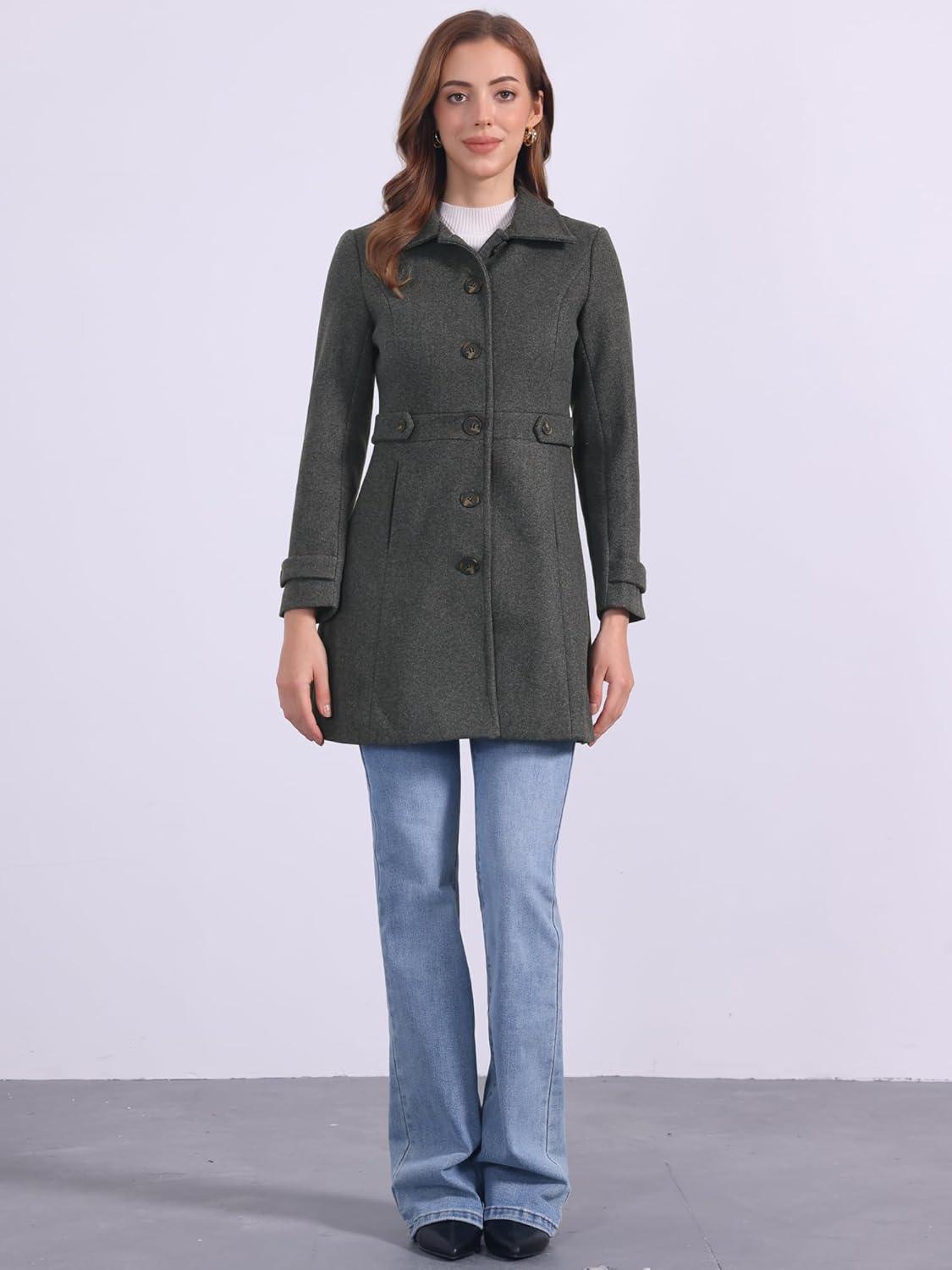 imageAllegra K Womens Winter Classic Outwear Overcoat with Pockets Single Breasted Pea CoatDark Grey