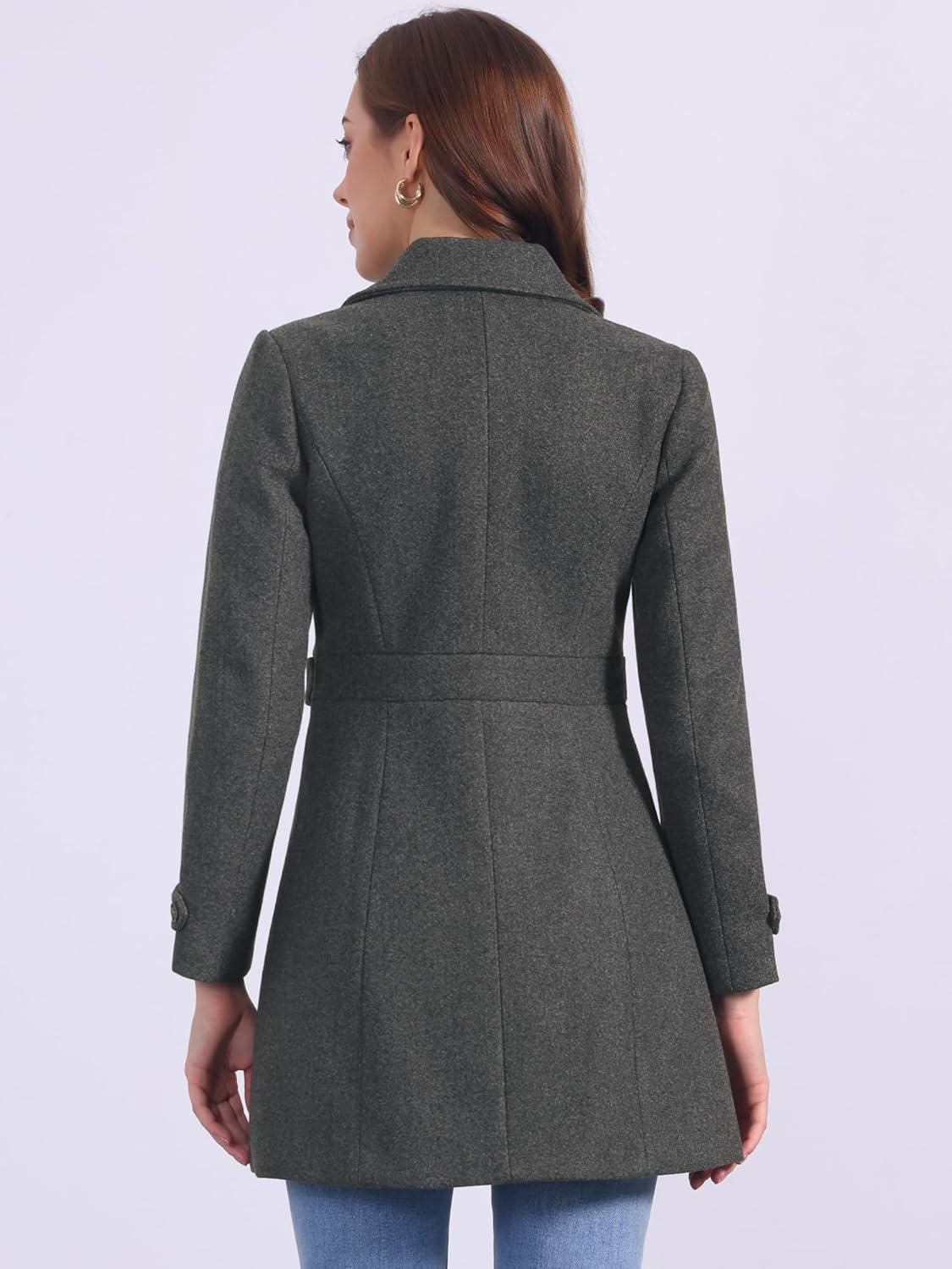 imageAllegra K Womens Winter Classic Outwear Overcoat with Pockets Single Breasted Pea CoatDark Grey