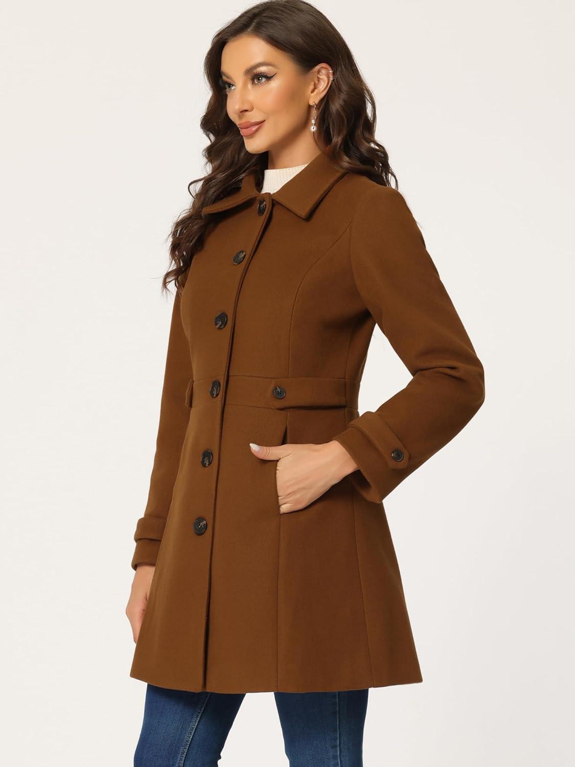 imageAllegra K Womens Winter Classic Outwear Overcoat with Pockets Single Breasted Pea CoatDeep Brown