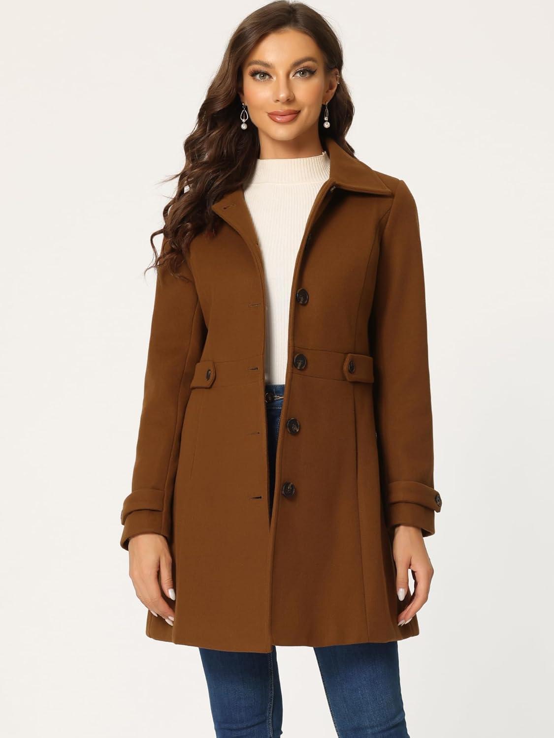 imageAllegra K Womens Winter Classic Outwear Overcoat with Pockets Single Breasted Pea CoatDeep Brown