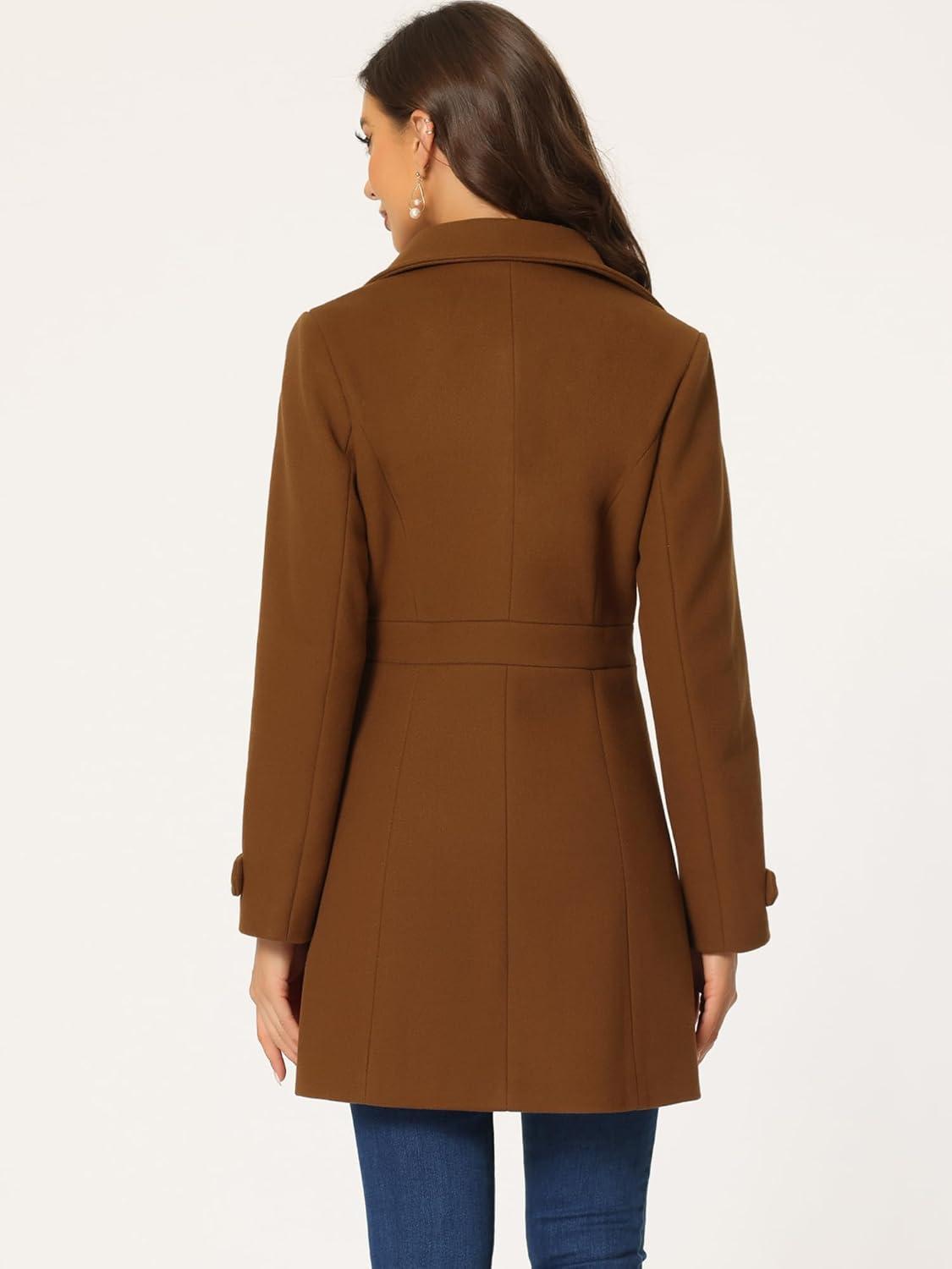 imageAllegra K Womens Winter Classic Outwear Overcoat with Pockets Single Breasted Pea CoatDeep Brown