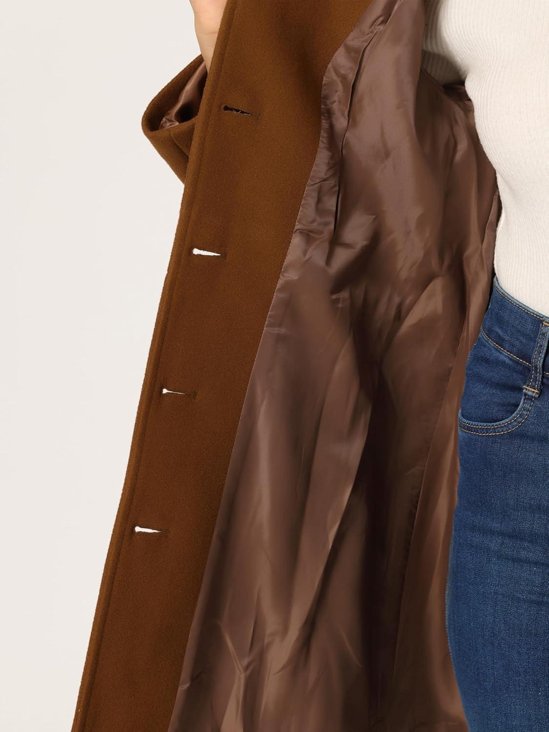 imageAllegra K Womens Winter Classic Outwear Overcoat with Pockets Single Breasted Pea CoatDeep Brown