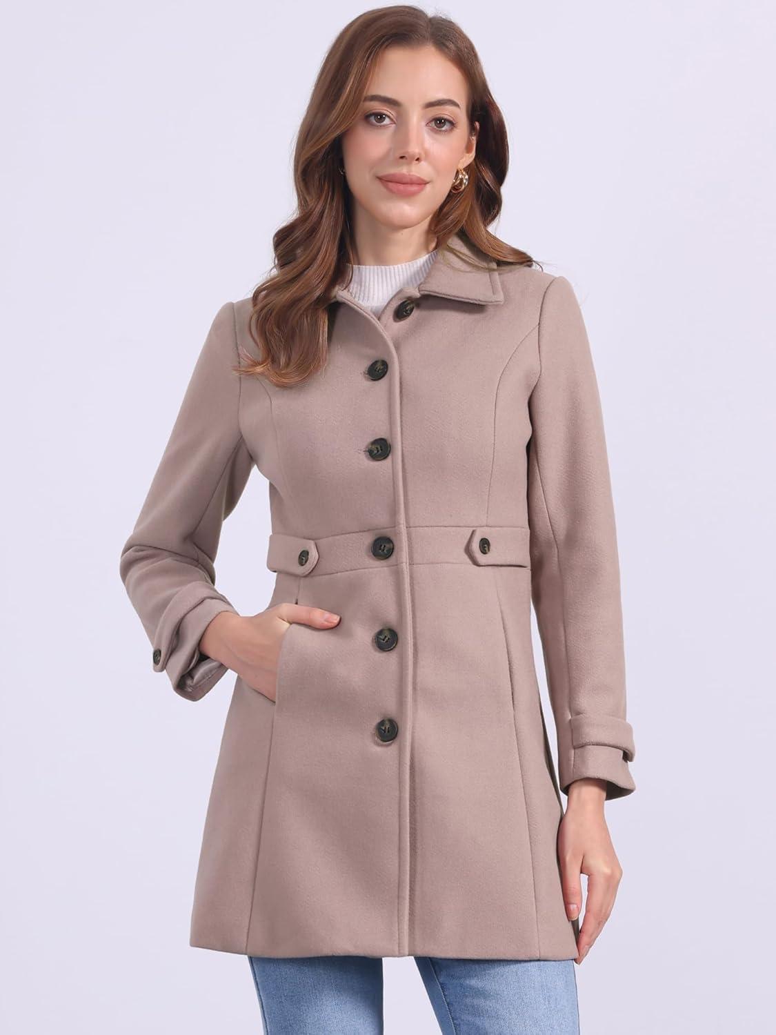 imageAllegra K Womens Winter Classic Outwear Overcoat with Pockets Single Breasted Pea CoatDusty Pink