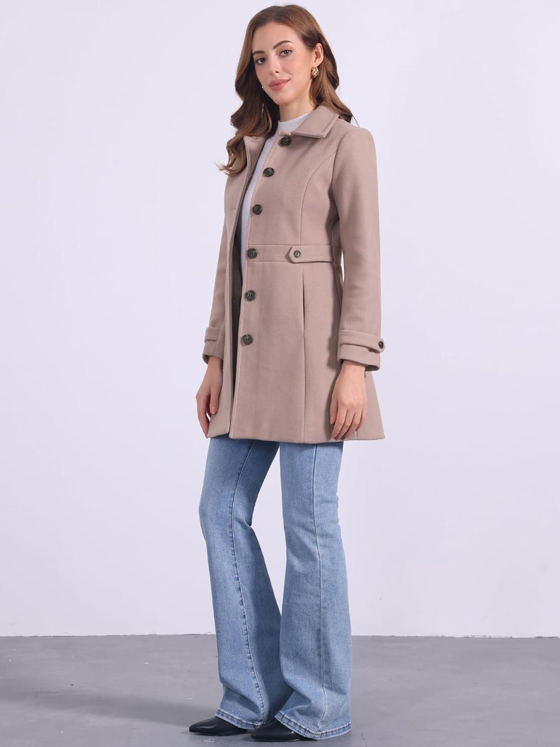imageAllegra K Womens Winter Classic Outwear Overcoat with Pockets Single Breasted Pea CoatDusty Pink