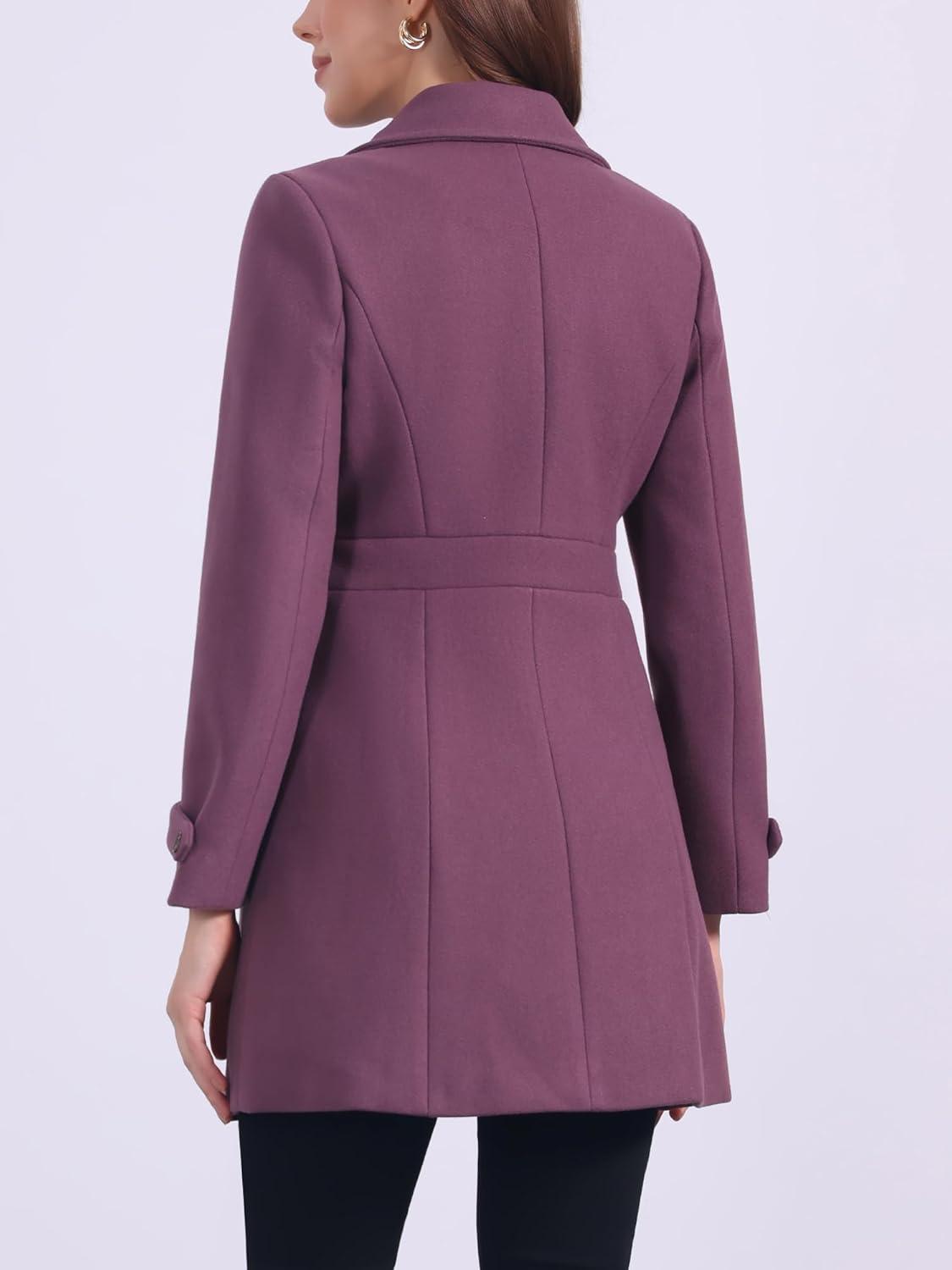 imageAllegra K Womens Winter Classic Outwear Overcoat with Pockets Single Breasted Pea CoatDusty Purple