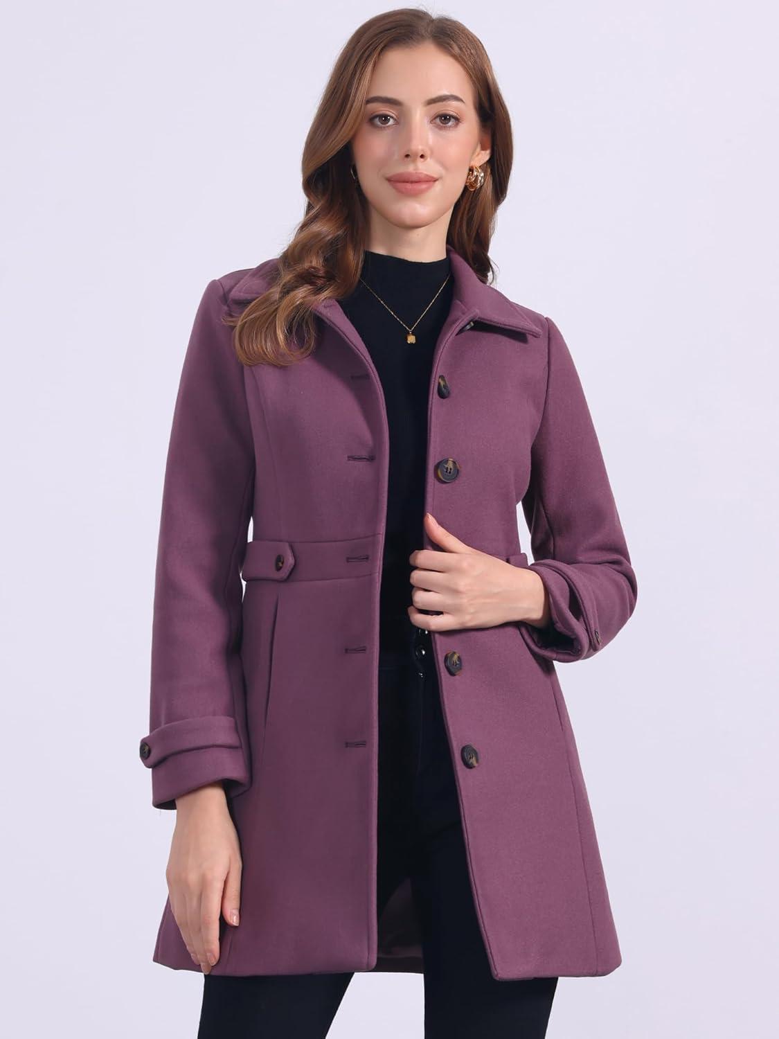imageAllegra K Womens Winter Classic Outwear Overcoat with Pockets Single Breasted Pea CoatDusty Purple