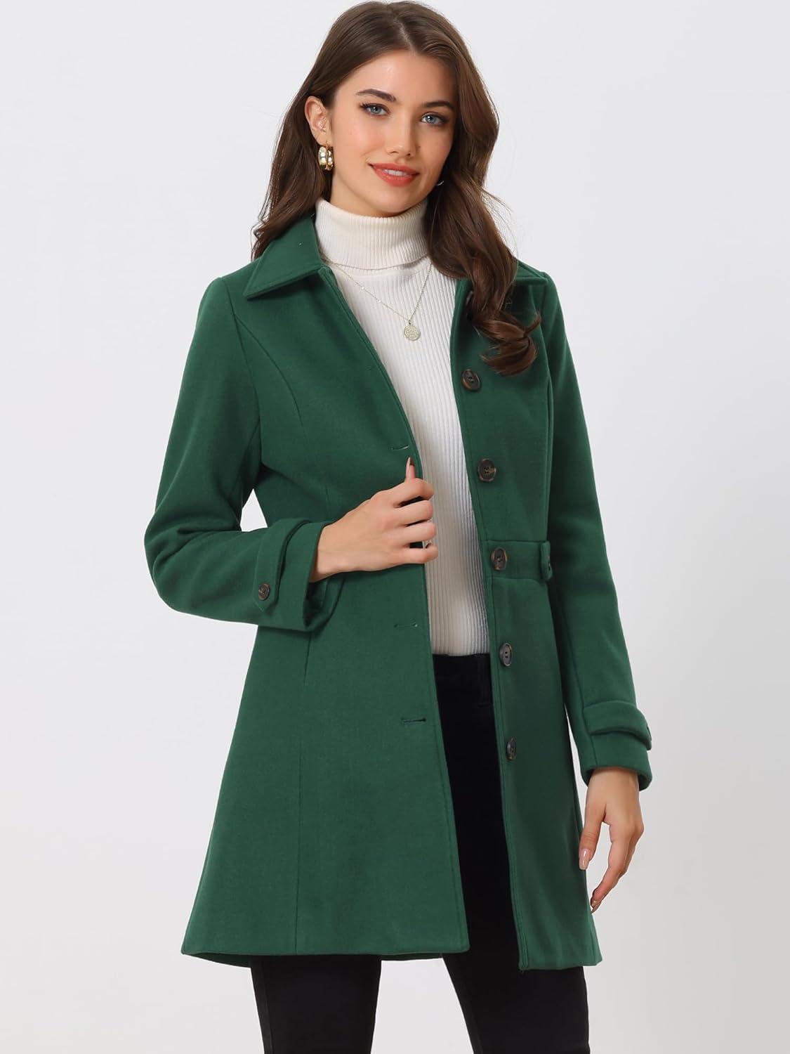 imageAllegra K Womens Winter Classic Outwear Overcoat with Pockets Single Breasted Pea CoatGreen