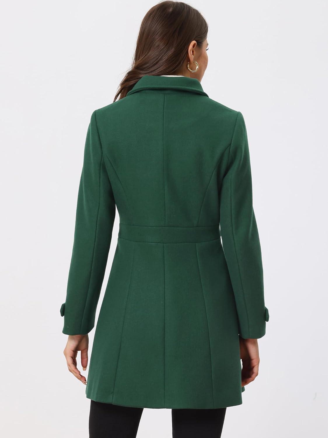 imageAllegra K Womens Winter Classic Outwear Overcoat with Pockets Single Breasted Pea CoatGreen