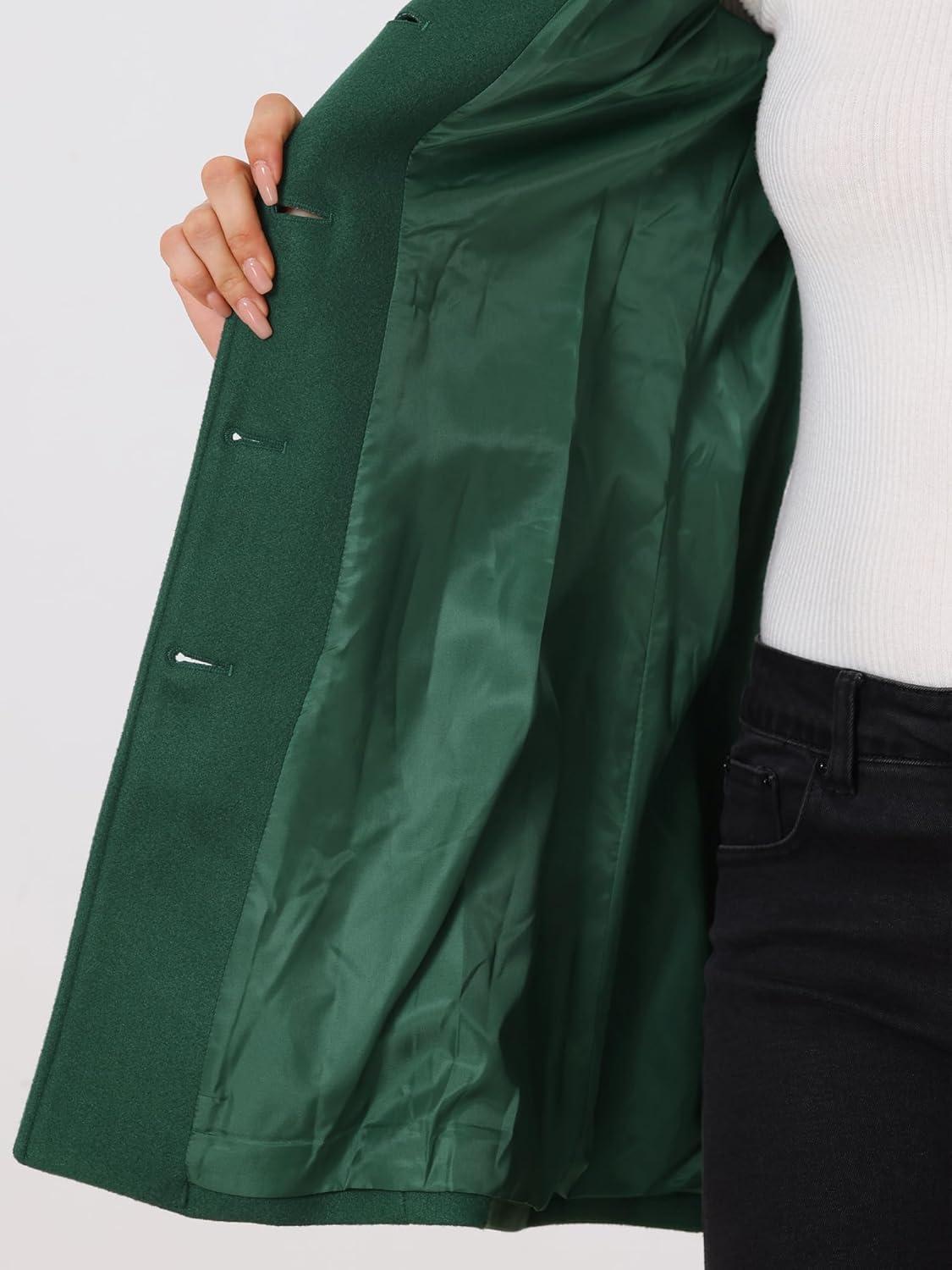 imageAllegra K Womens Winter Classic Outwear Overcoat with Pockets Single Breasted Pea CoatGreen