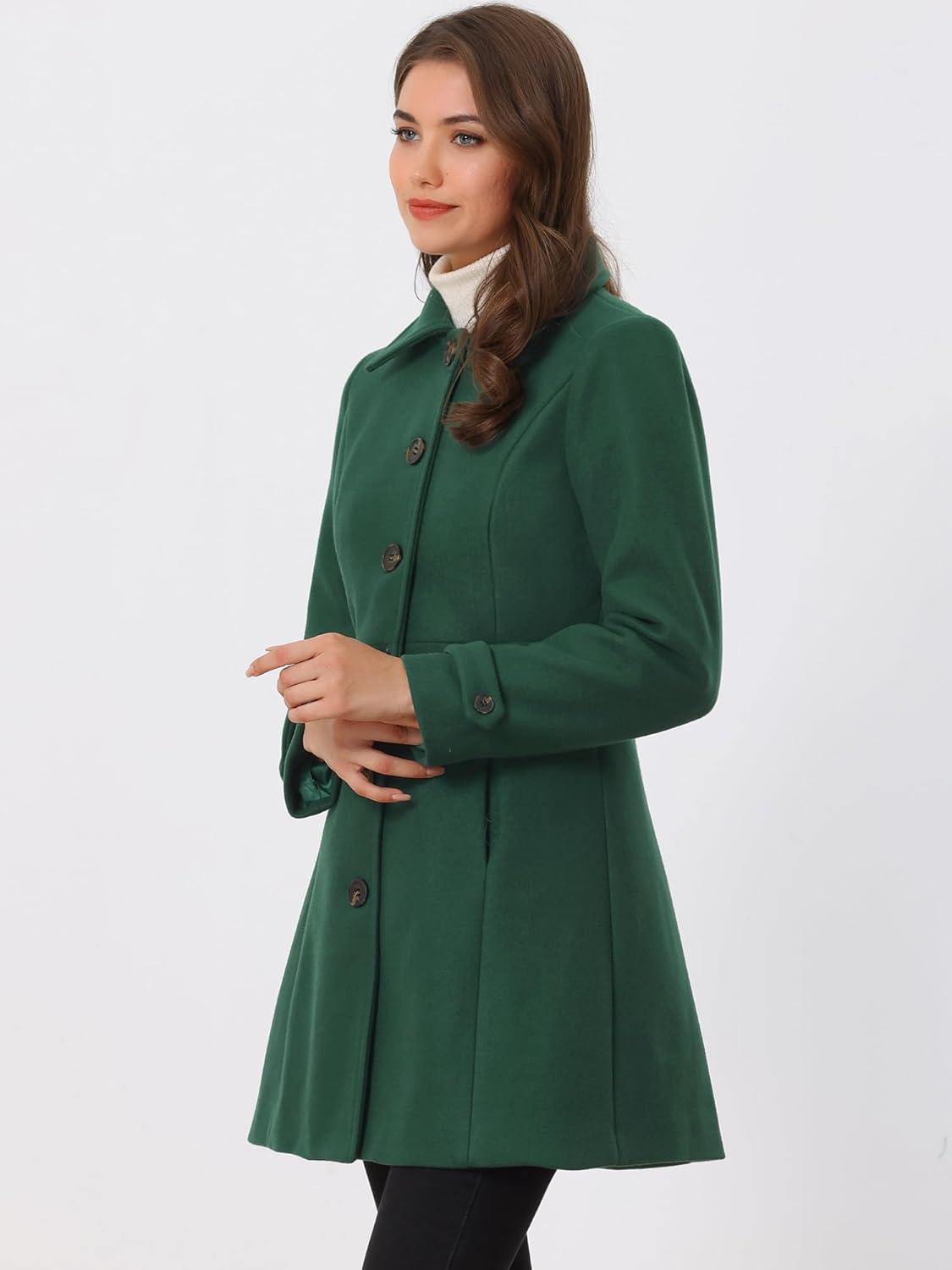 imageAllegra K Womens Winter Classic Outwear Overcoat with Pockets Single Breasted Pea CoatGreen