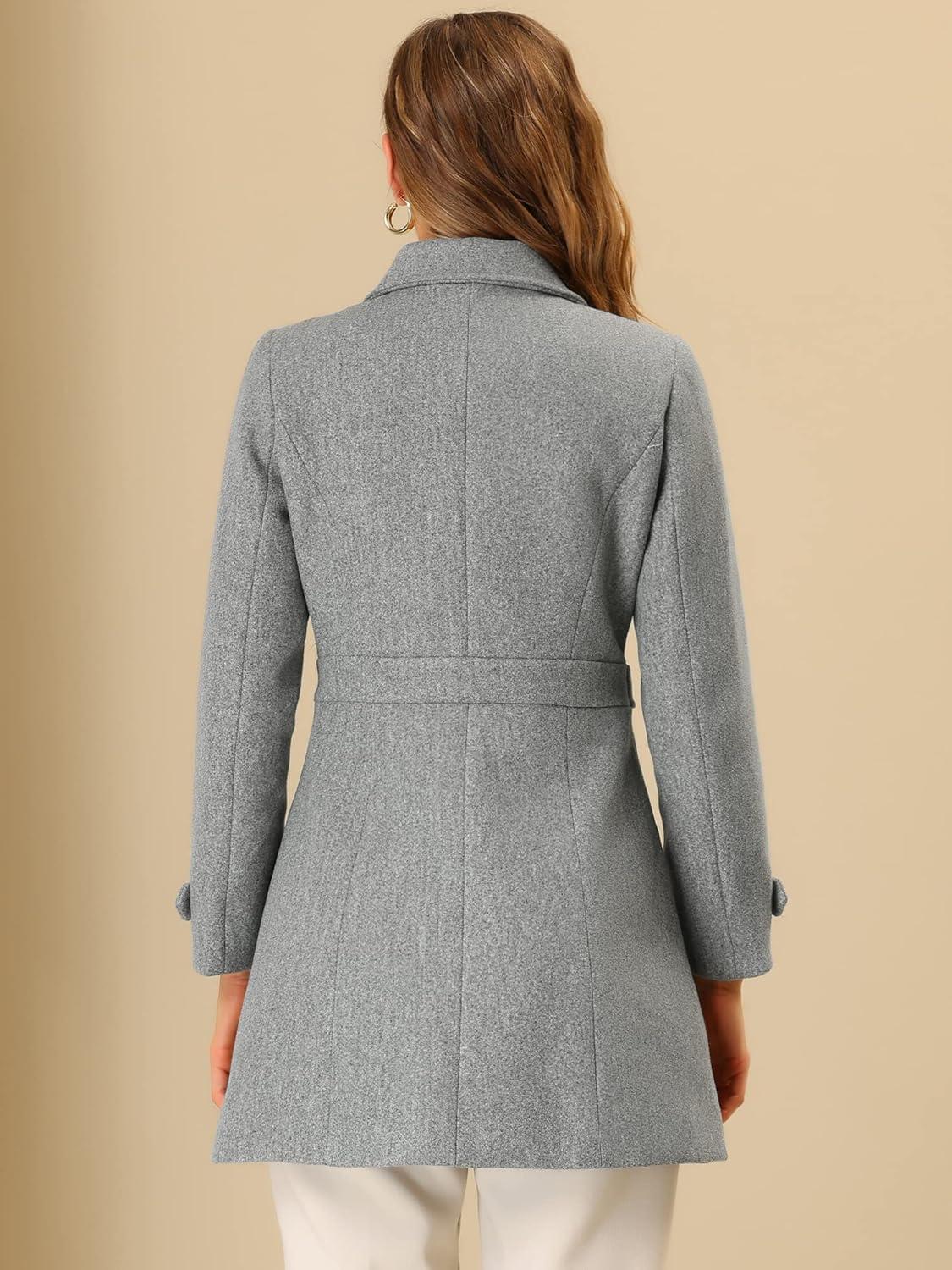 imageAllegra K Womens Winter Classic Outwear Overcoat with Pockets Single Breasted Pea CoatGrey