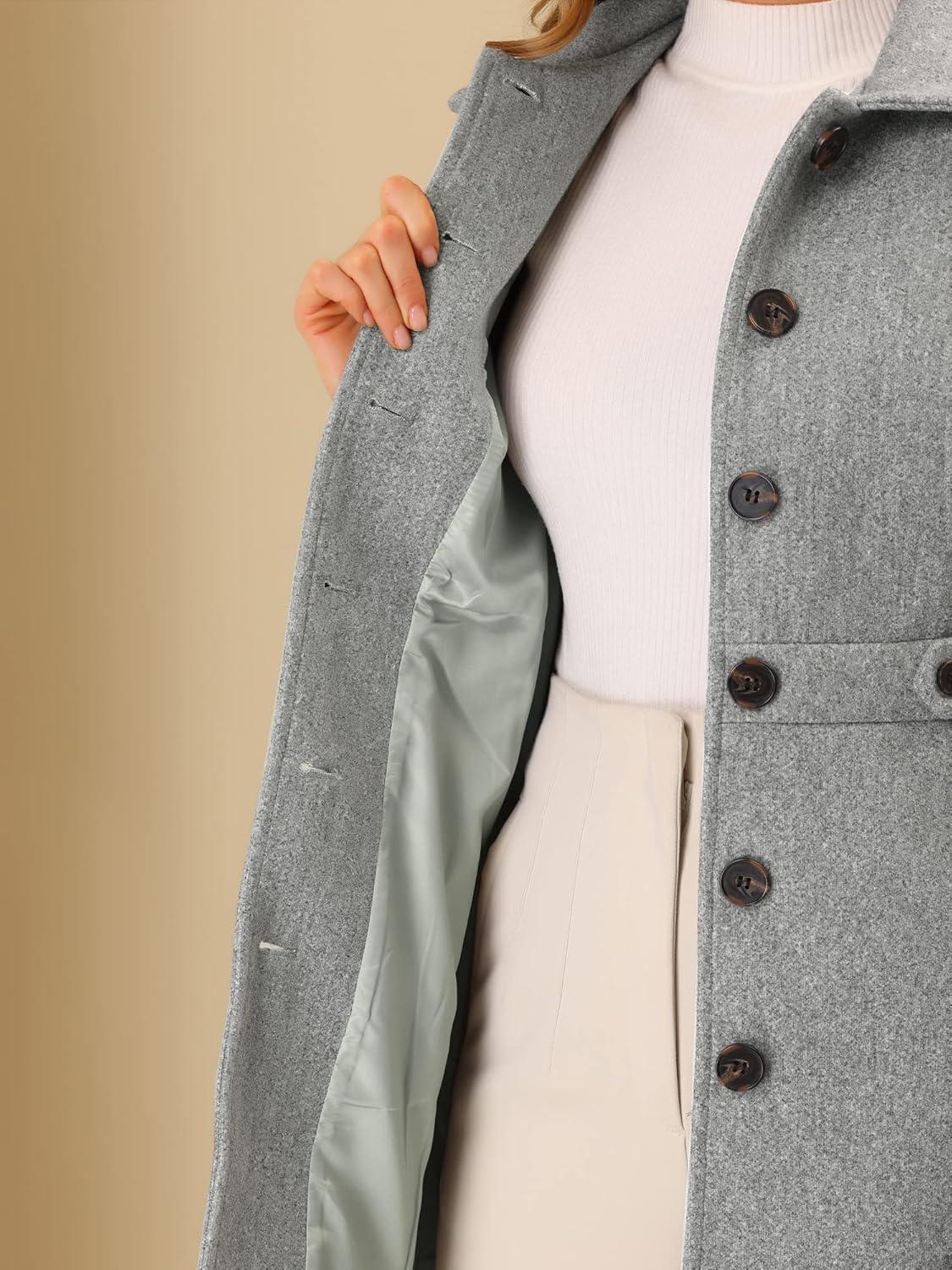 imageAllegra K Womens Winter Classic Outwear Overcoat with Pockets Single Breasted Pea CoatGrey