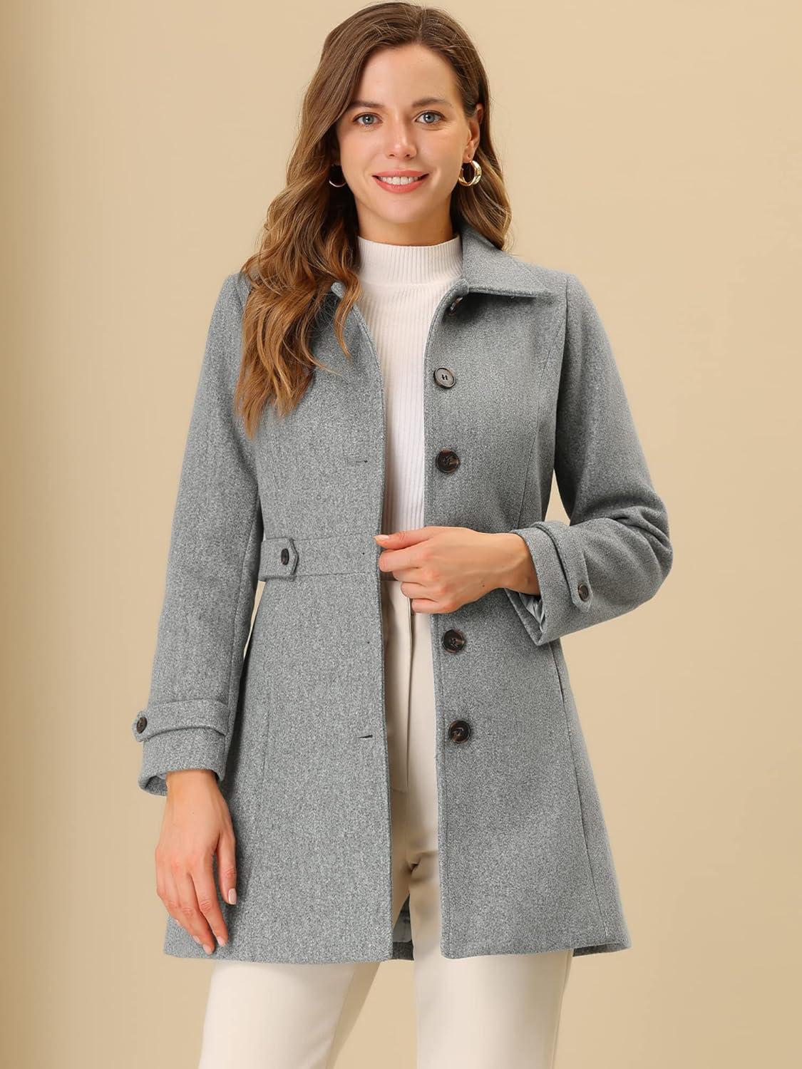 imageAllegra K Womens Winter Classic Outwear Overcoat with Pockets Single Breasted Pea CoatGrey