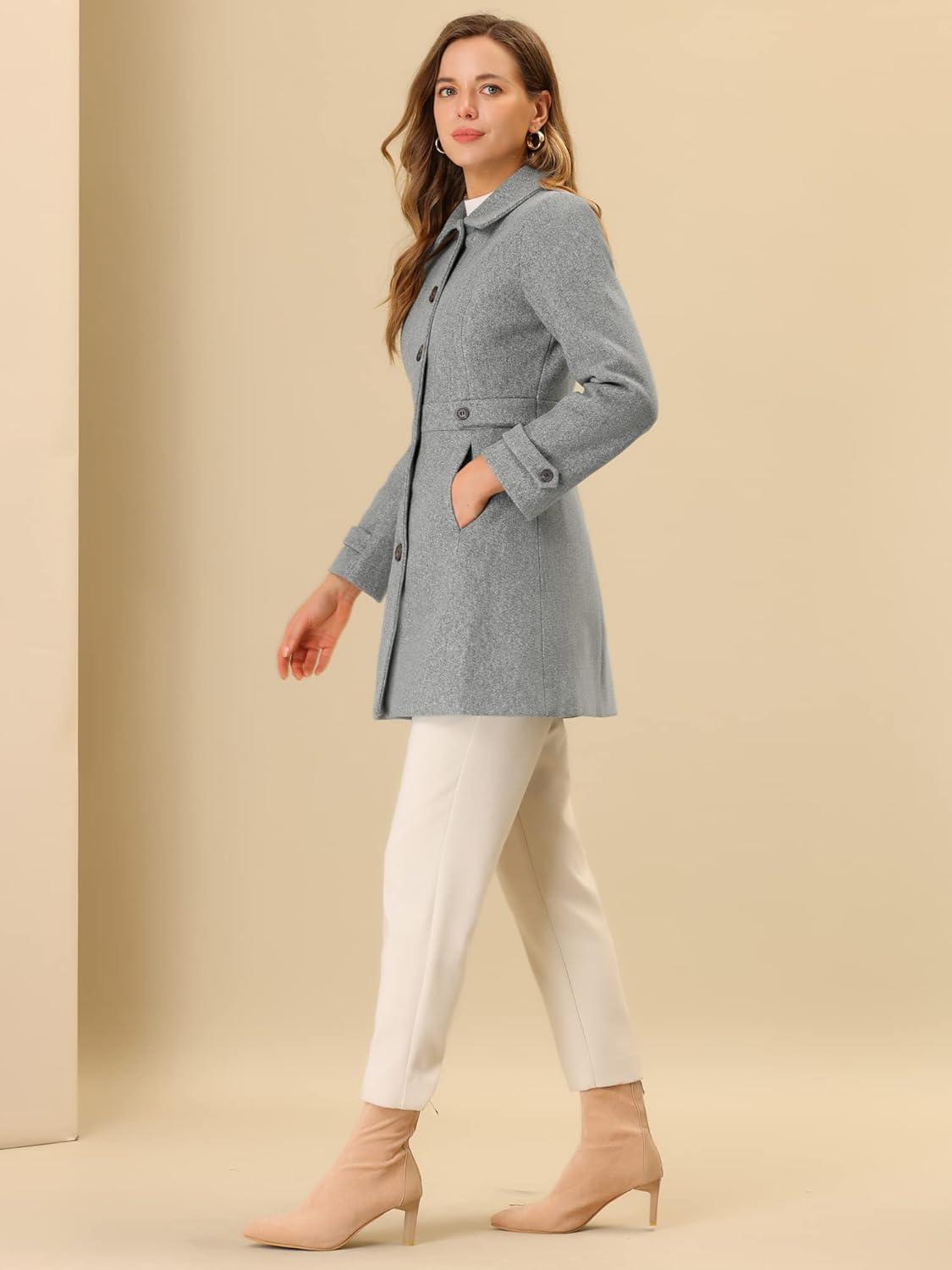 imageAllegra K Womens Winter Classic Outwear Overcoat with Pockets Single Breasted Pea CoatGrey