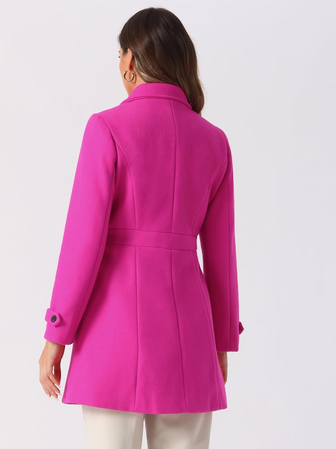 imageAllegra K Womens Winter Classic Outwear Overcoat with Pockets Single Breasted Pea CoatHot Pink